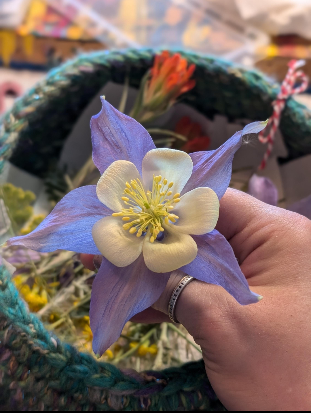 Unique Handcrafted Floral Necklace with Amazonite Crystals and Wildflowers