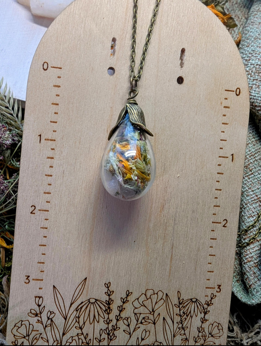 Unique Handcrafted Large Medicine Woman Floral Necklace with Quartz and Colorado Wildflowers