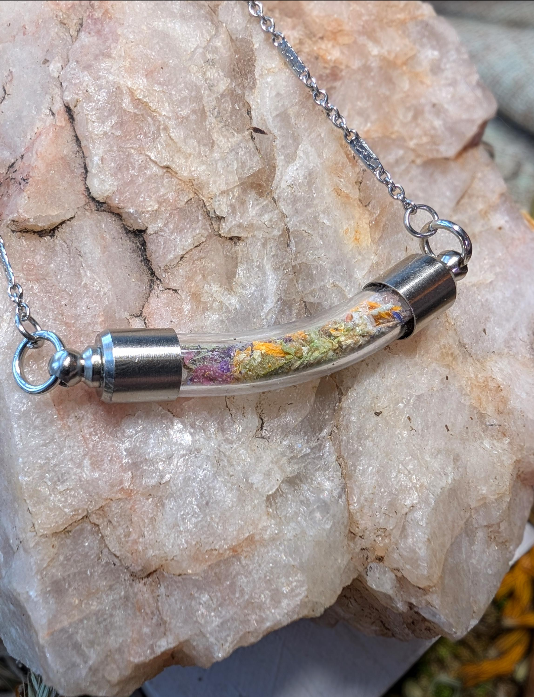Unique Handcrafted Medicine Woman Floral Necklace with Quartz and Colorado Wildflowers