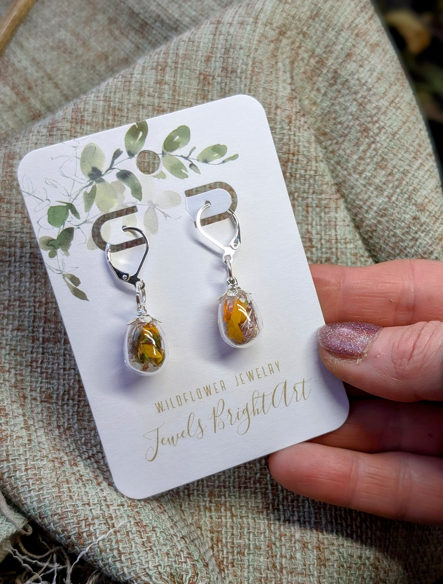 Unique Handcrafted Floral Earrings with Wildflowers and Quartz