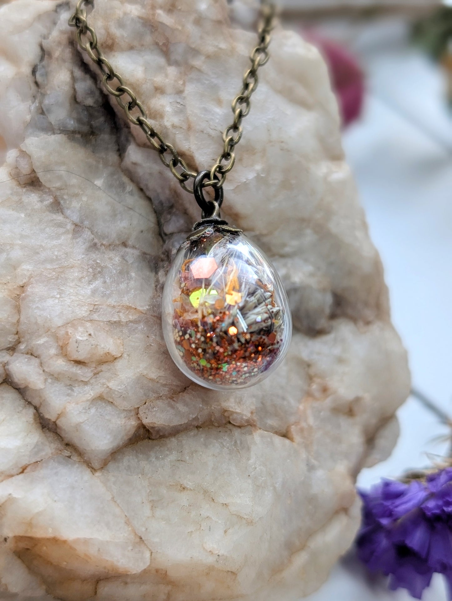 Unique Handcrafted Floral Necklace with Carnelian Crystals and Wildflowers