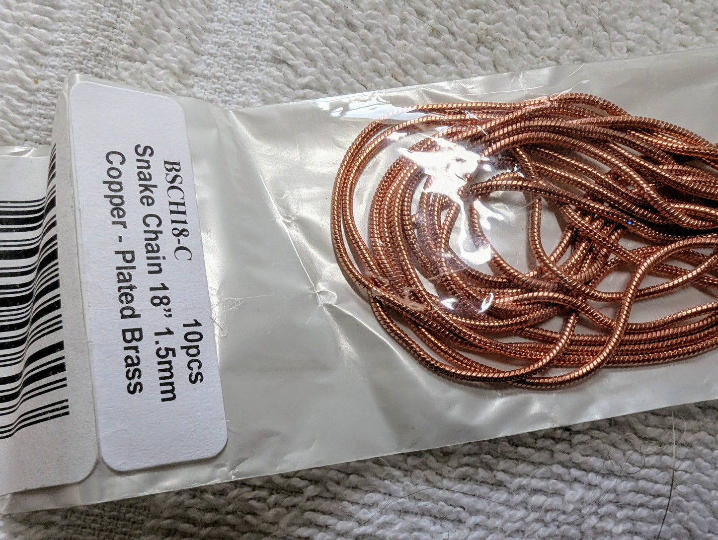 18" Copper Snake Chain, 10 pieces