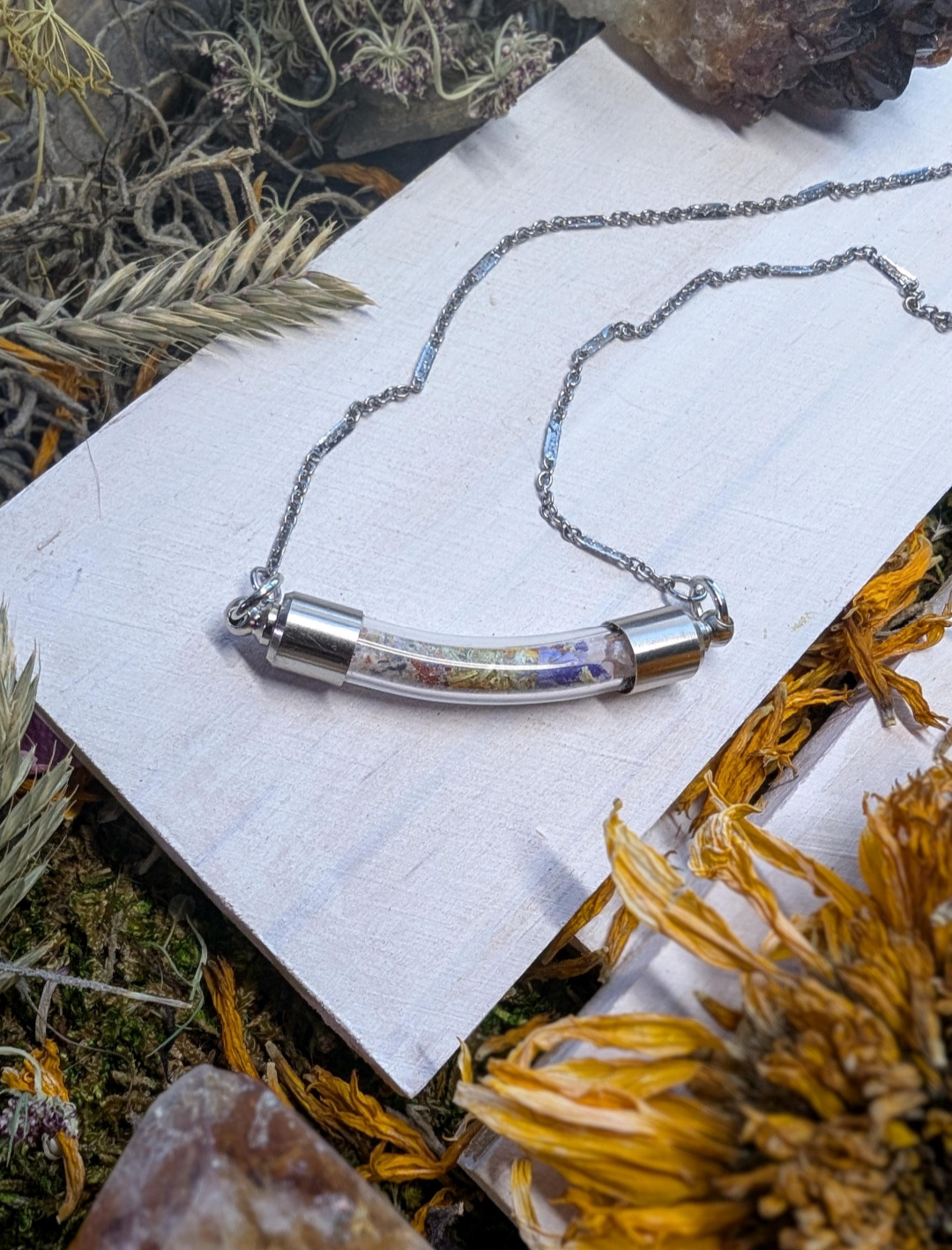 Unique Handcrafted Medicine Woman Floral Necklace with Quartz and Colorado Wildflowers
