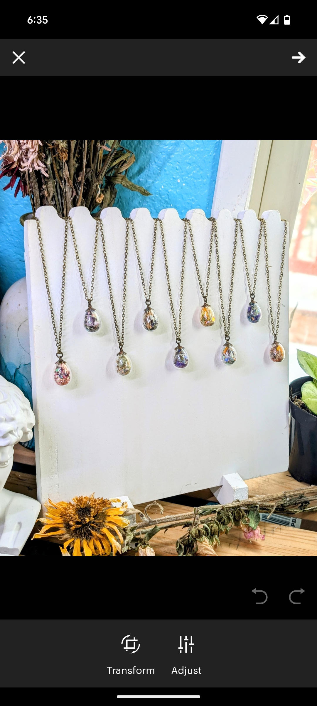 Unique Handcrafted Floral Necklace with Turquoise Crystals and Wildflowers