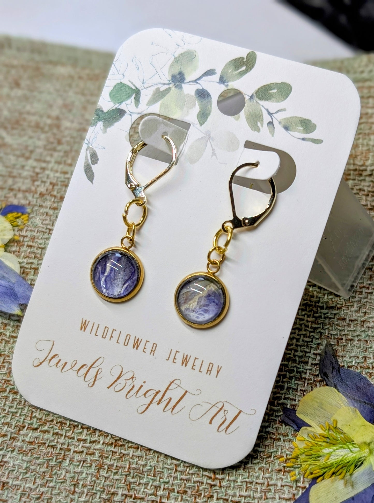 Colorado Columbine Magical Pressed Flower Wildflower Earrings with 14k Gold