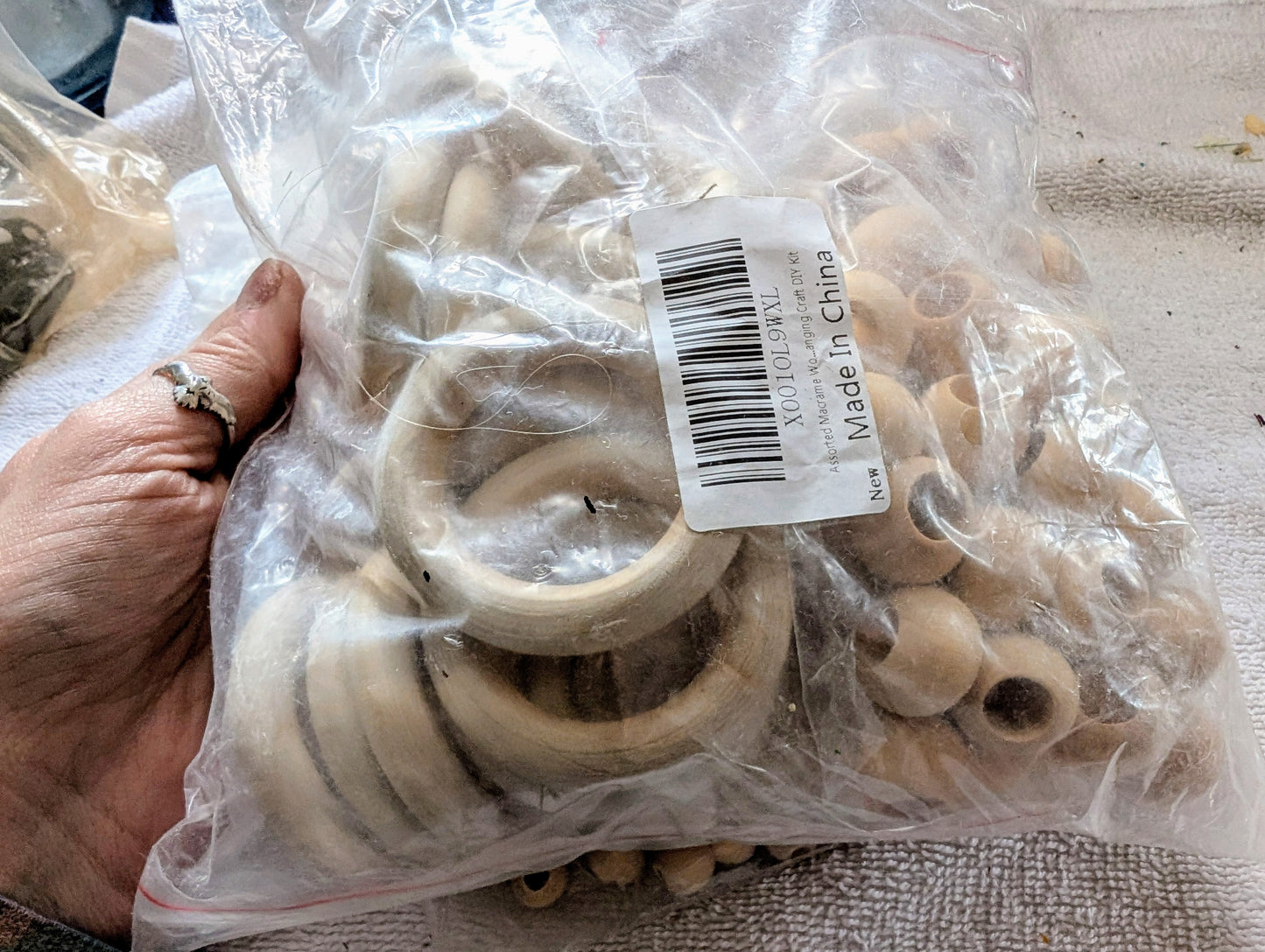 Assorted Sets of Wood Macrame Beads and Rings