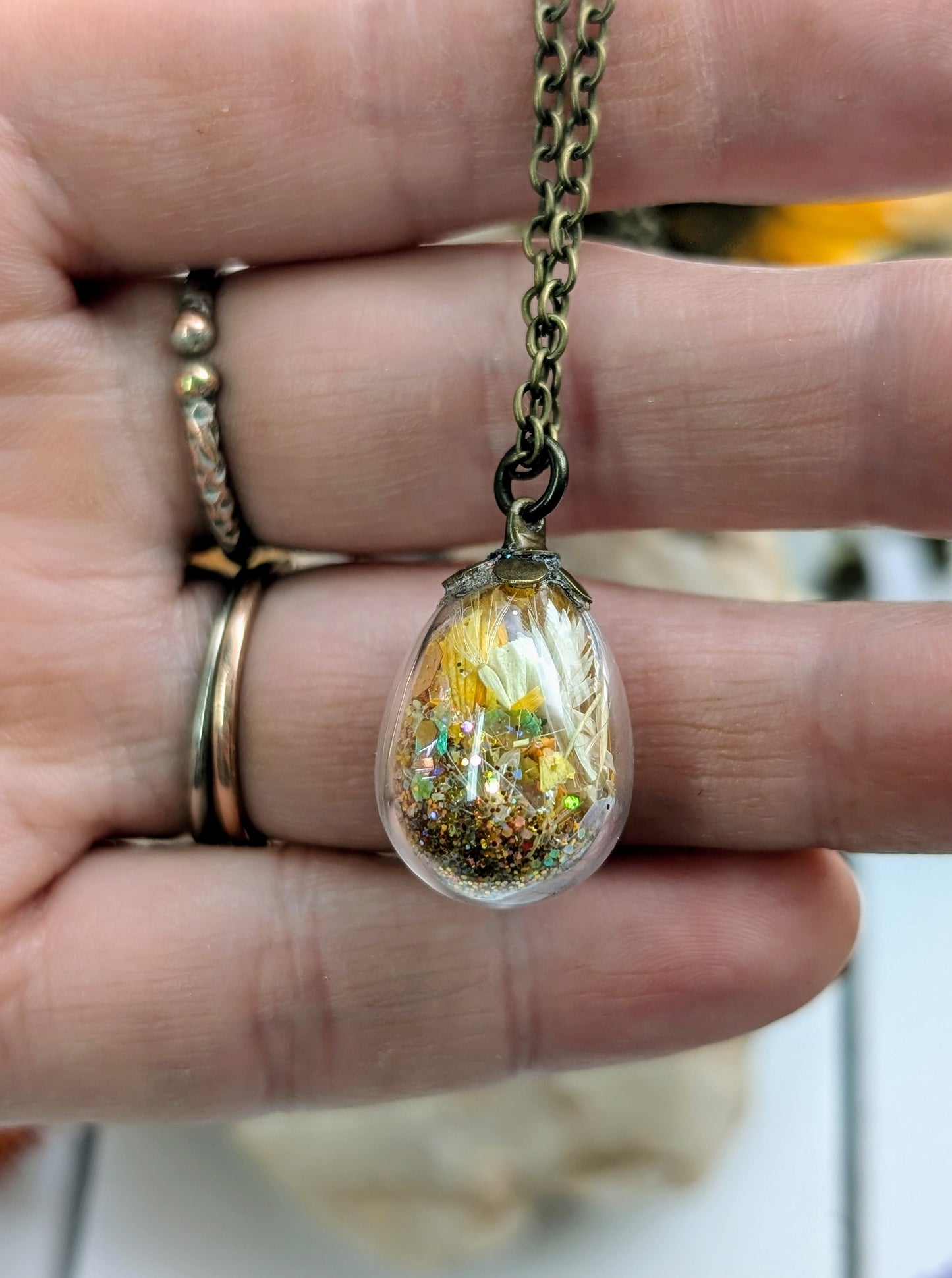 Unique Handcrafted Floral Necklace with Citrine Crystals and Wildflowers