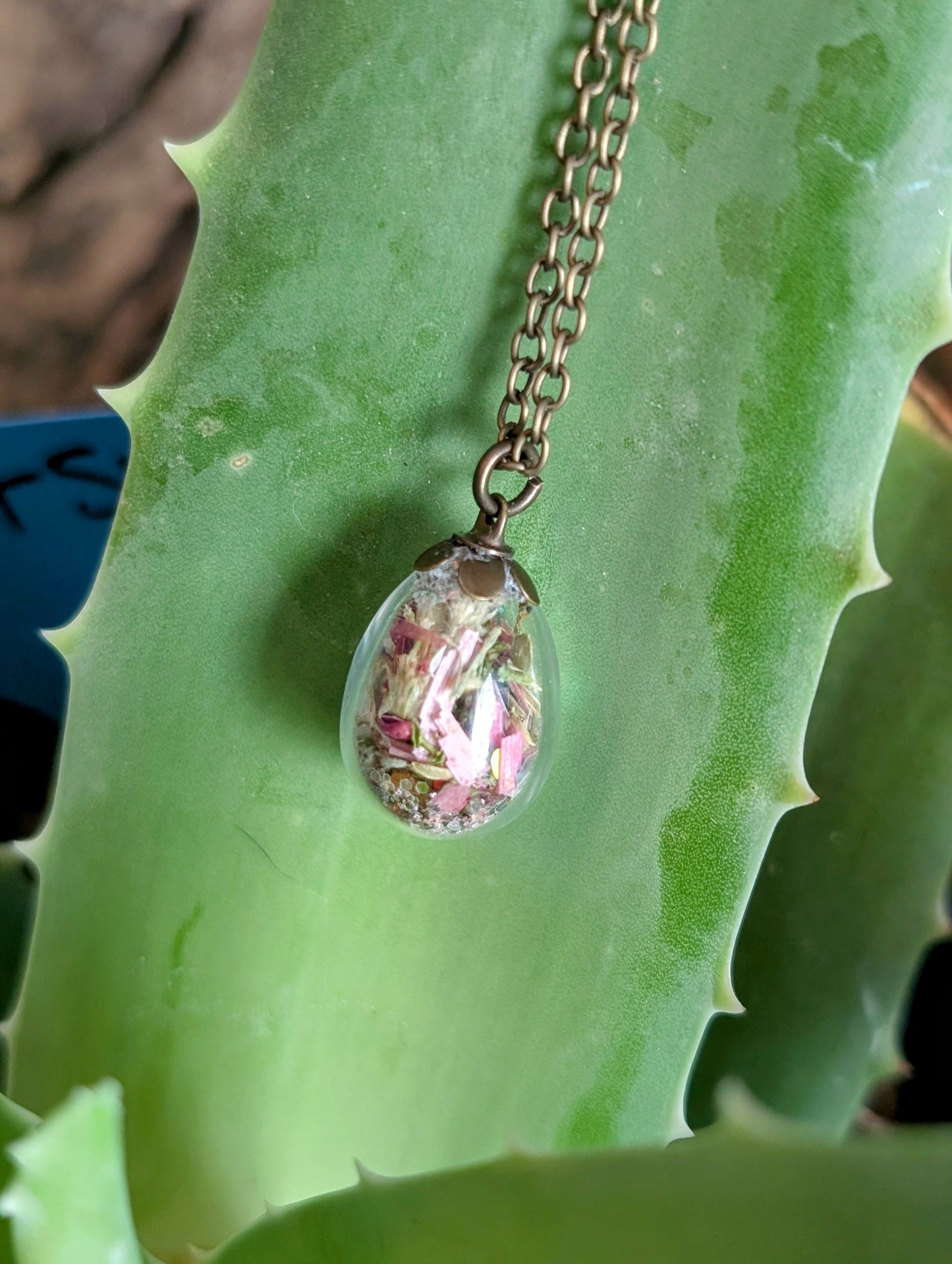 Unique Handcrafted Floral Necklace with Rainbow Tourmaline Crystals and Wildflowers