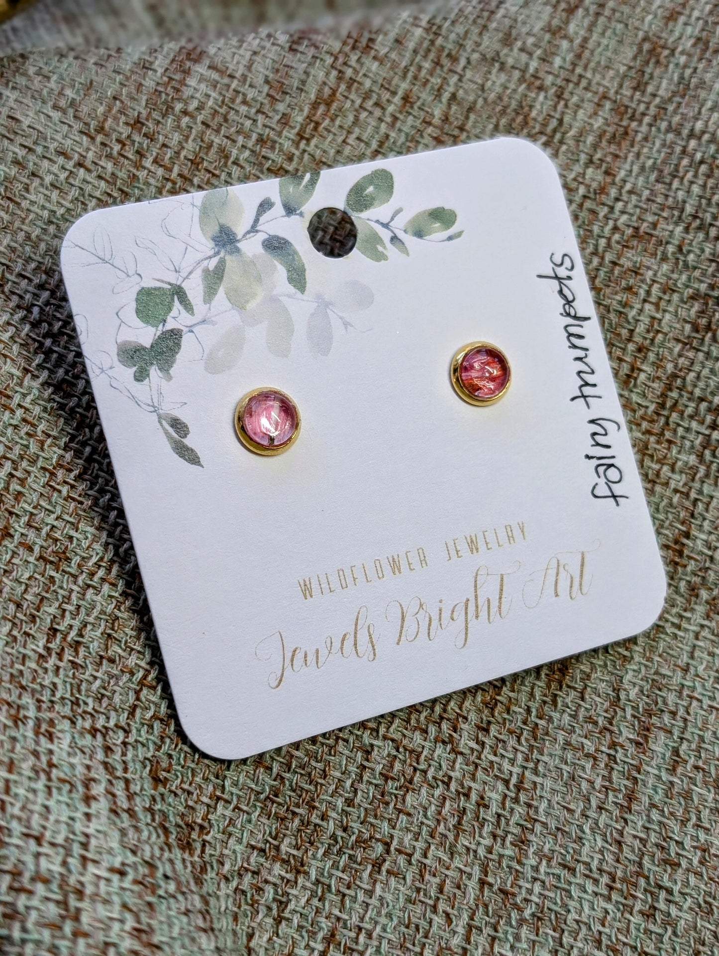 Fairy Trumpets Tiny Nature-Inspired Whimsical Earrings with Dried Floral Accents