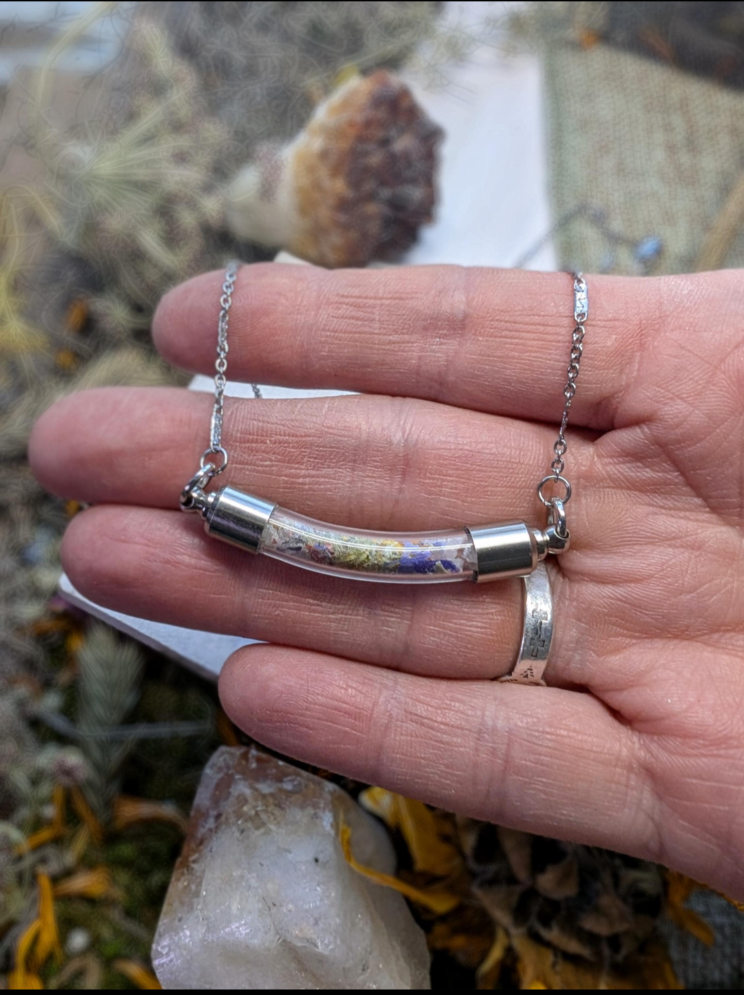 Unique Handcrafted Medicine Woman Floral Necklace with Quartz and Colorado Wildflowers