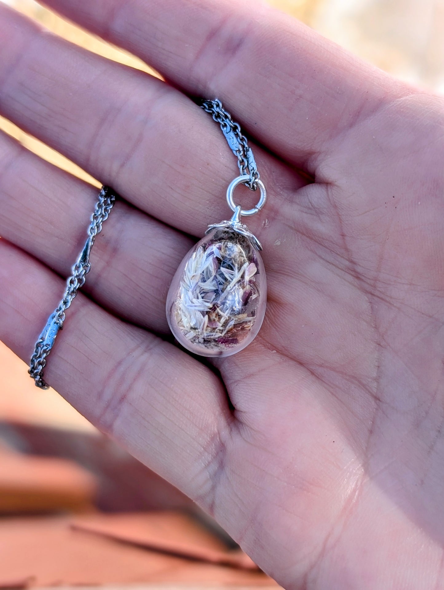 Unique Handcrafted Dark Floral Necklace with Winter Wildflowers and Quartz or Black Tourmaline
