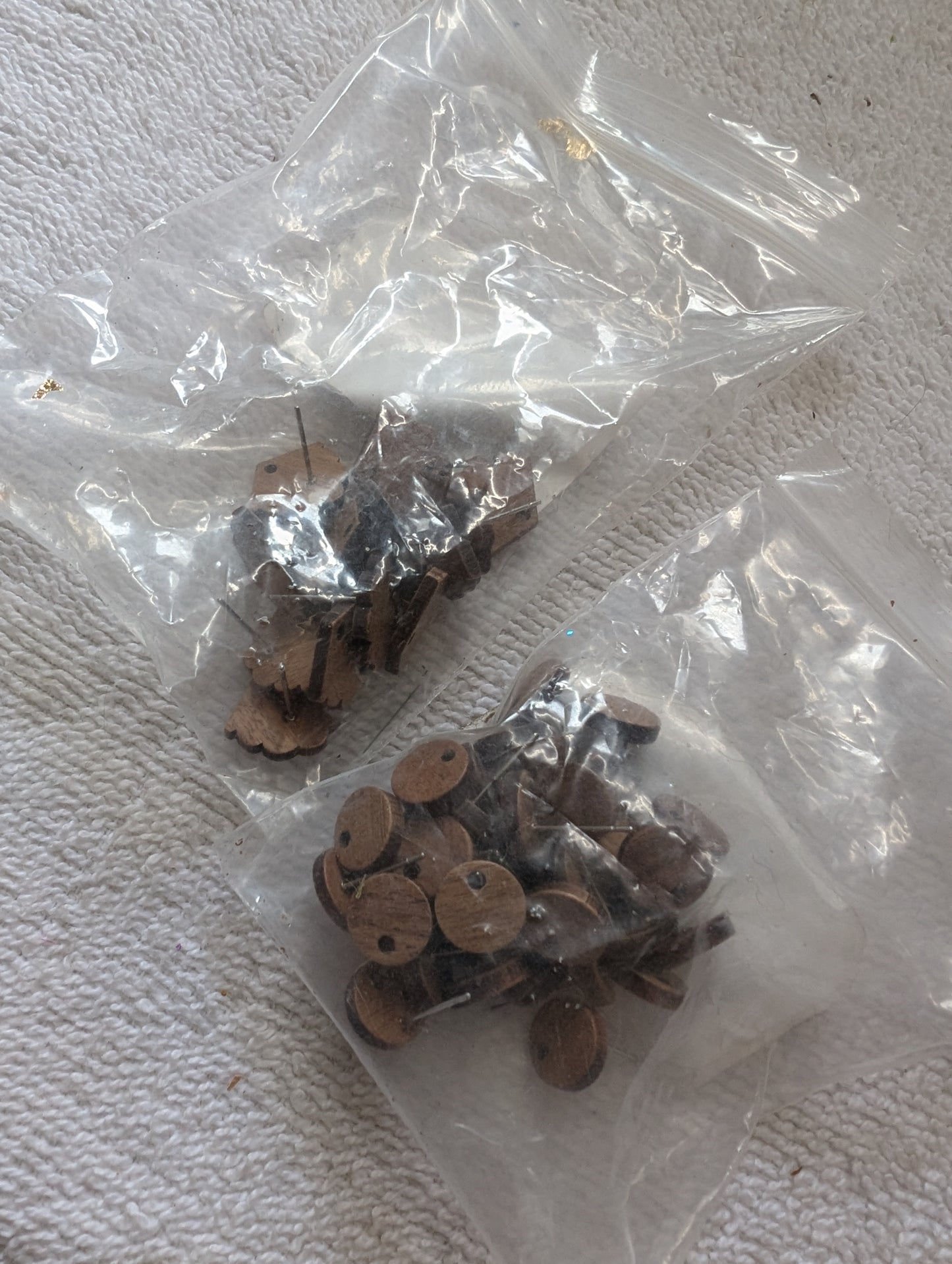 Set of Round and Fan Shaped Walnut Wood Earring Studs