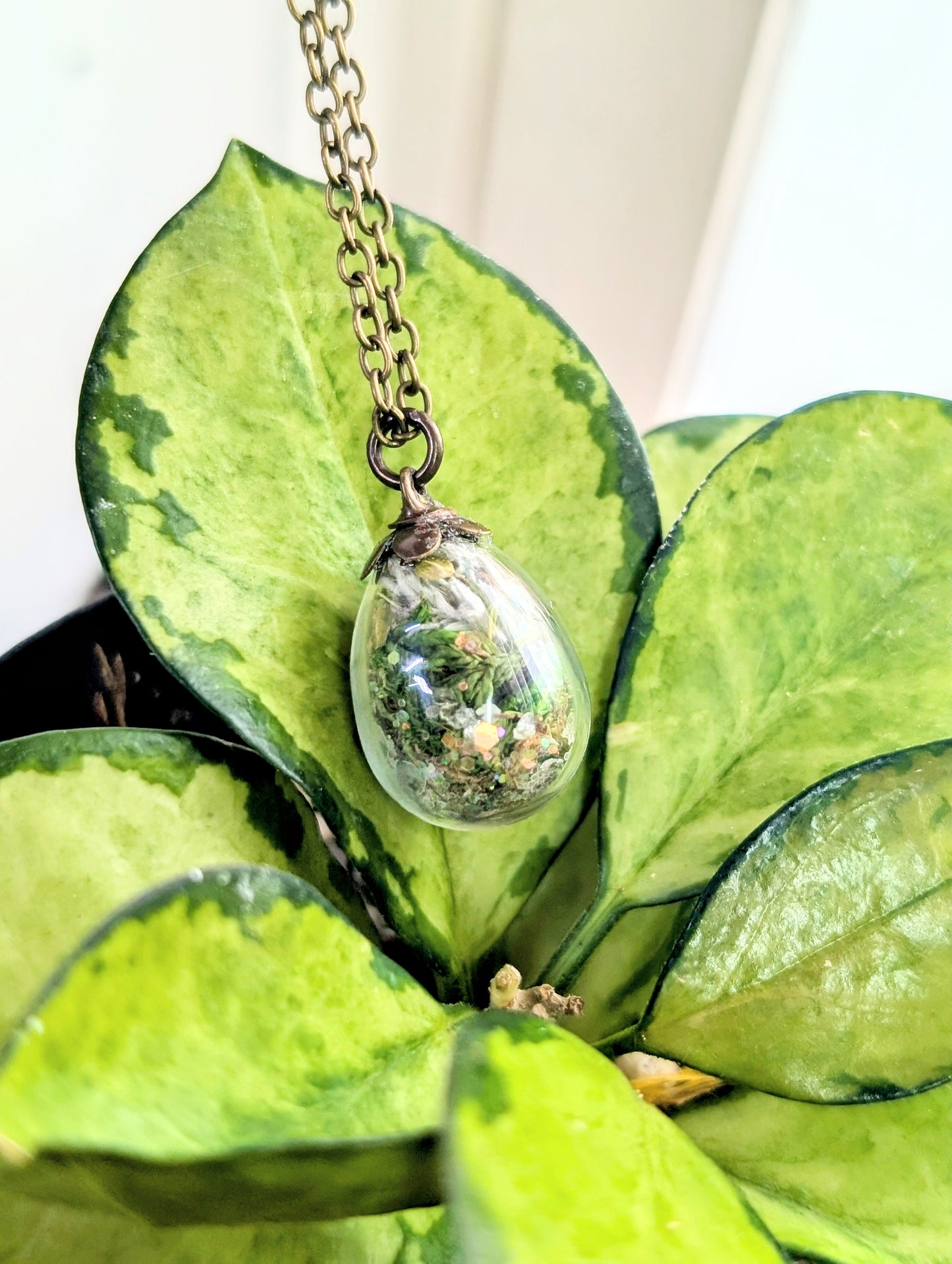 Unique Handcrafted Floral Necklace with Peridot Crystals and Wildflowers