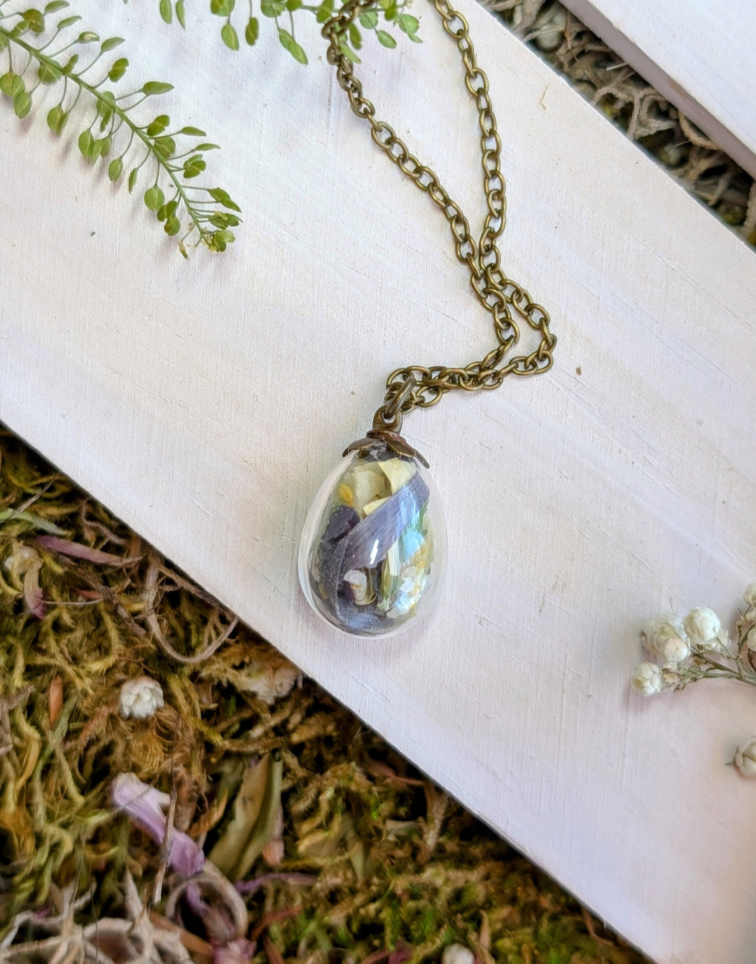 Unique Handcrafted Floral Necklace with Columbine Wildflowers and Quartz