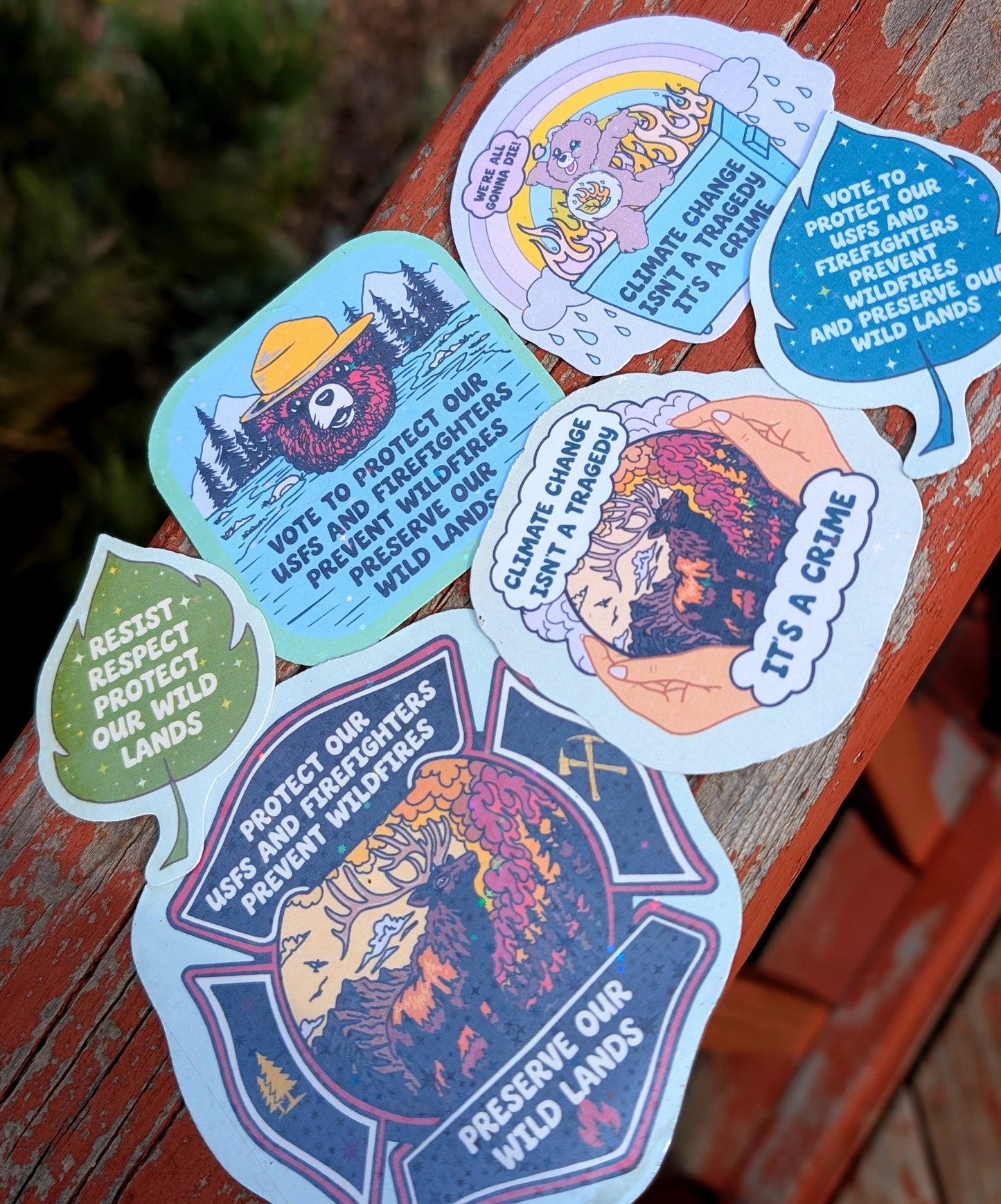 Support Wildland Firefighters, Climate Change, Protect Our Public Lands Glitter Vinyl Sticker