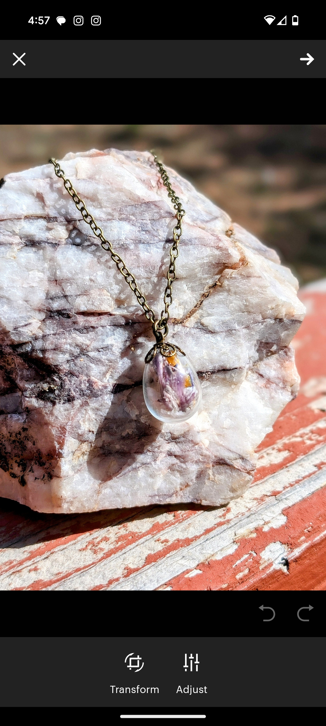 Unique Handcrafted Floral Necklace with Pink and Purple Wildflowers and Quartz