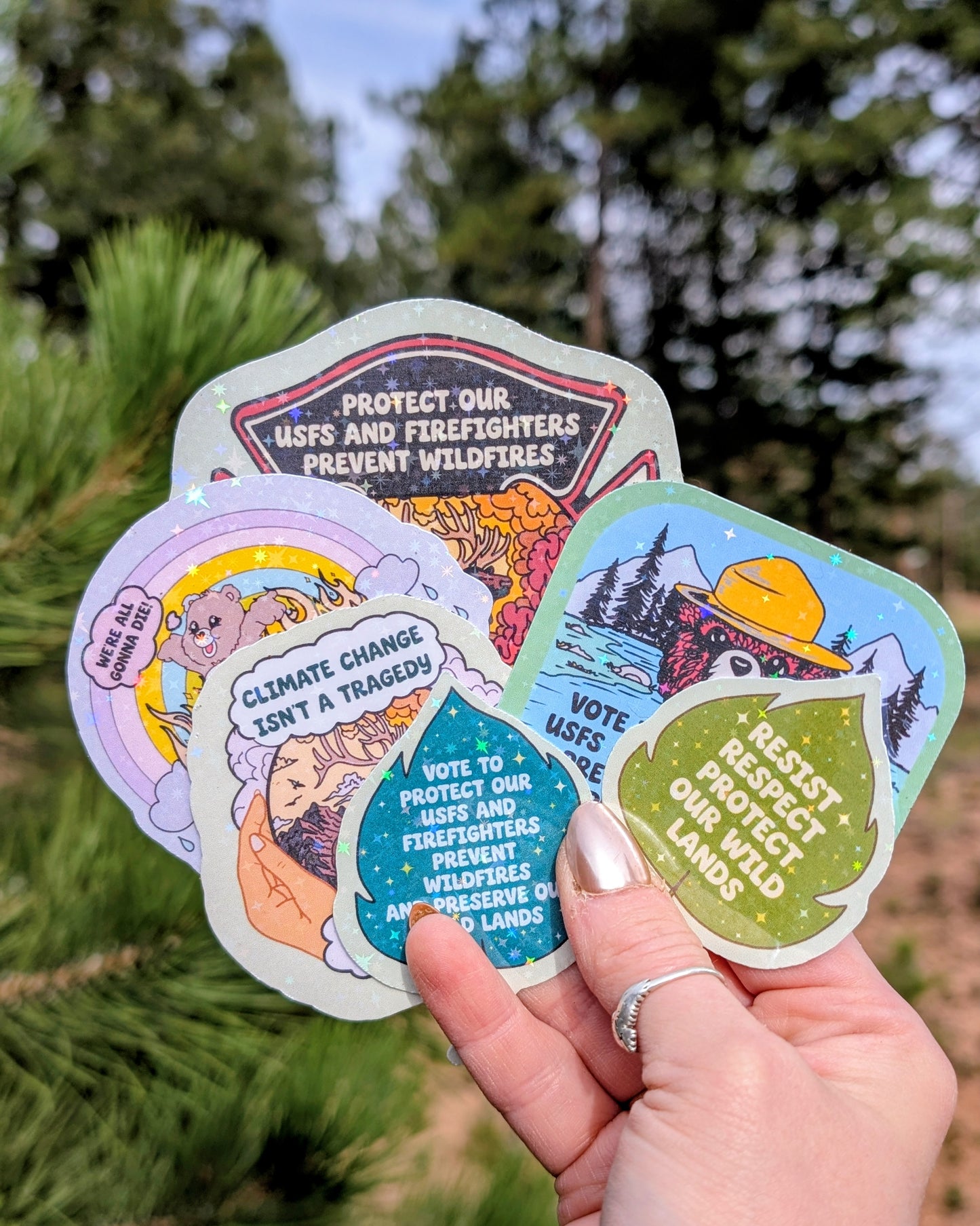 Support Wildland Firefighters, Climate Change, Protect Our Public Lands Glitter Vinyl Sticker