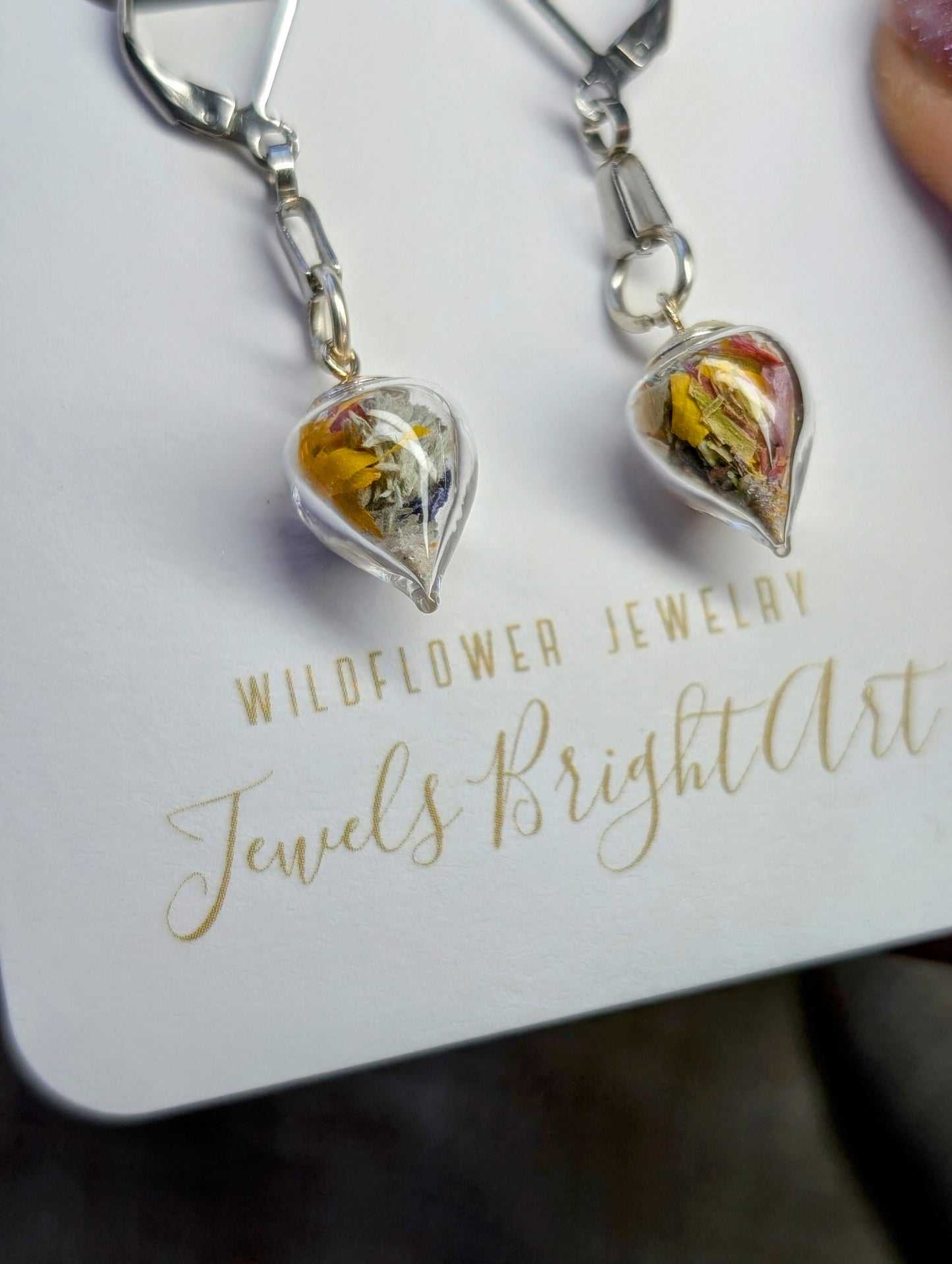 Unique Handcrafted Floral Earrings with Wildflowers and Quartz
