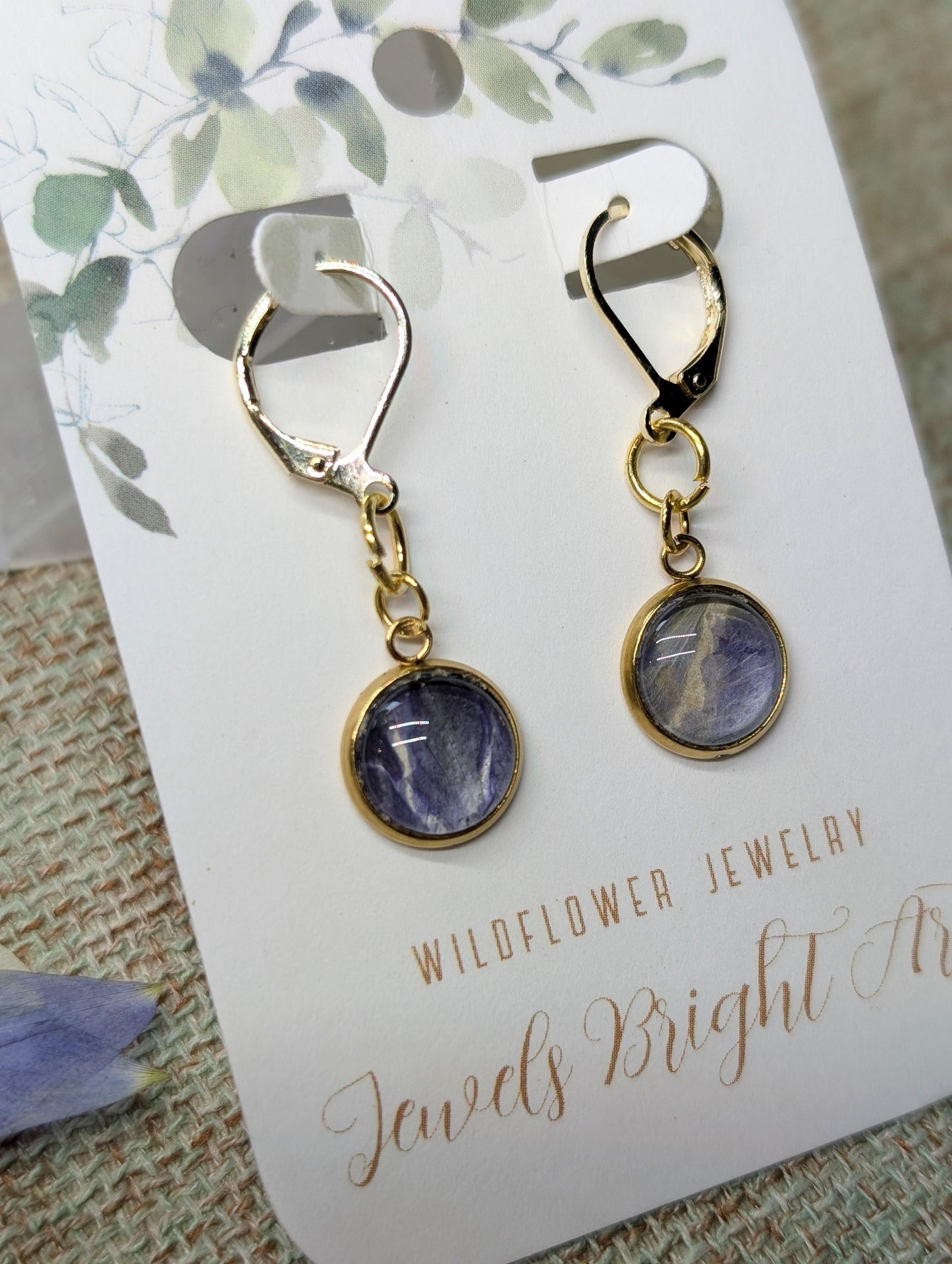 Colorado Columbine Magical Pressed Flower Wildflower Earrings with 14k Gold