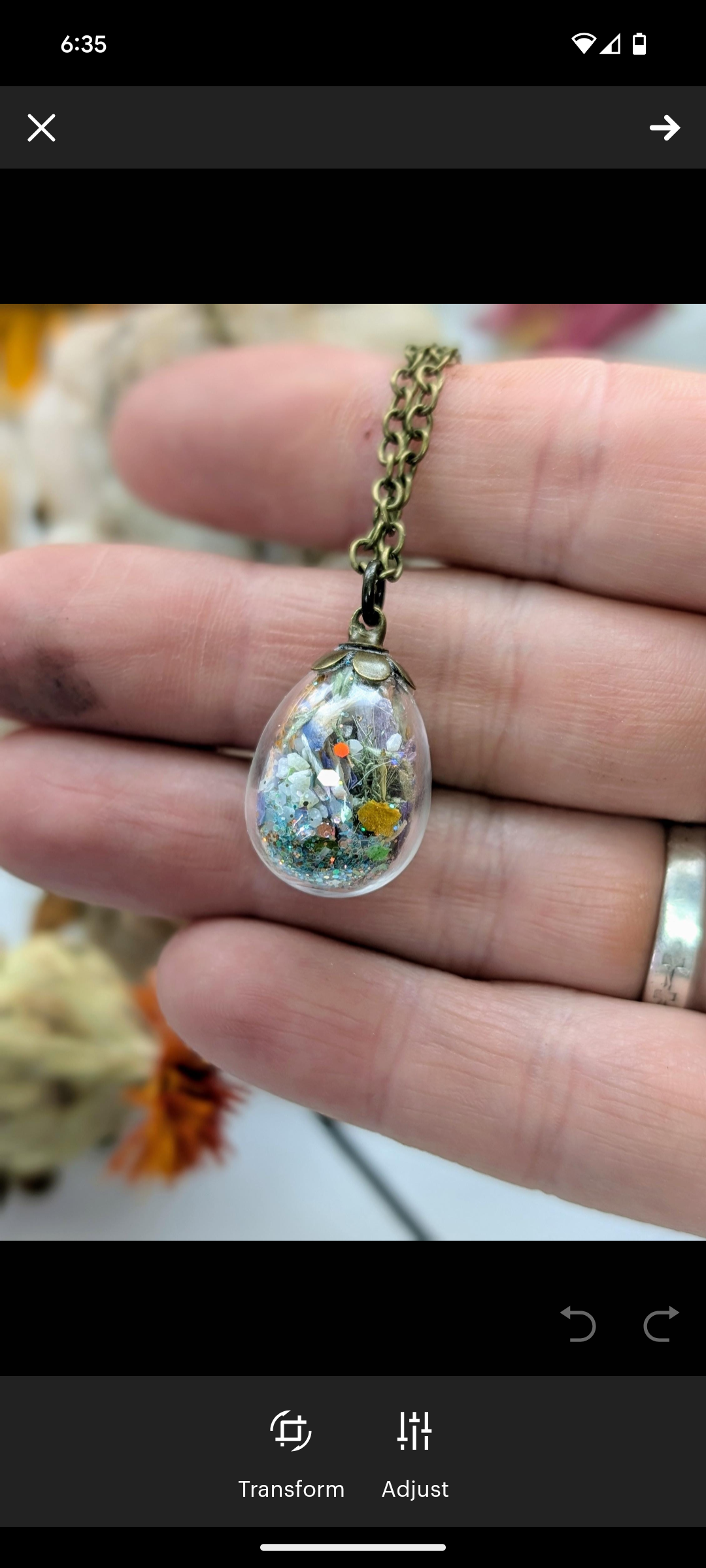 Unique Handcrafted Floral Necklace with Turquoise Crystals and Wildflowers