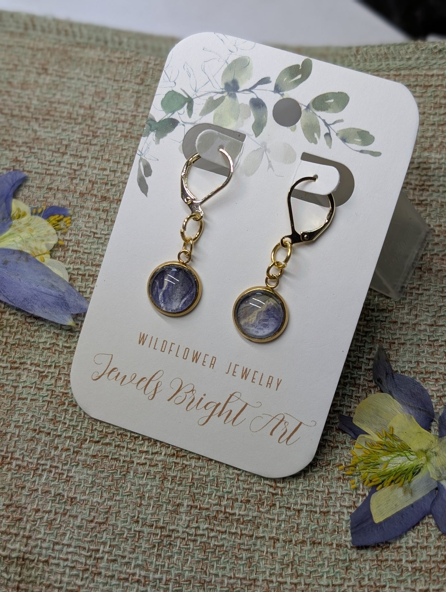 Colorado Columbine Magical Pressed Flower Wildflower Earrings with 14k Gold