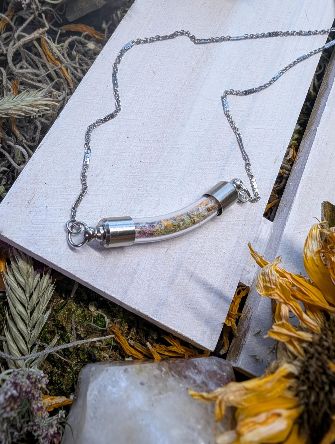 Unique Handcrafted Medicine Woman Floral Necklace with Quartz and Colorado Wildflowers
