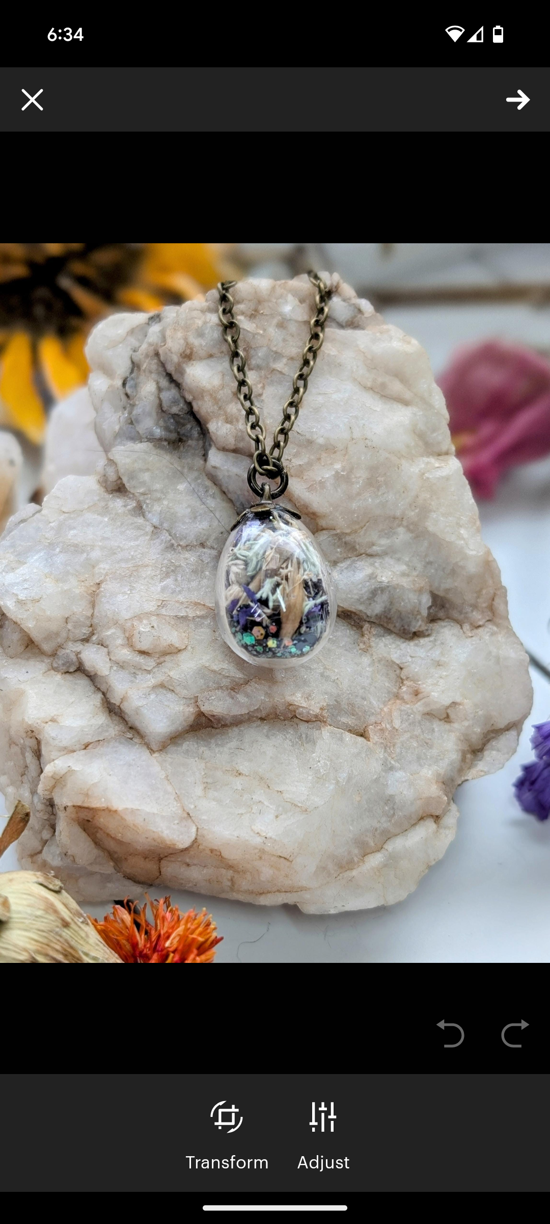 Unique Handcrafted Floral Necklace with Black Tourmaline Crystals and Wildflowers