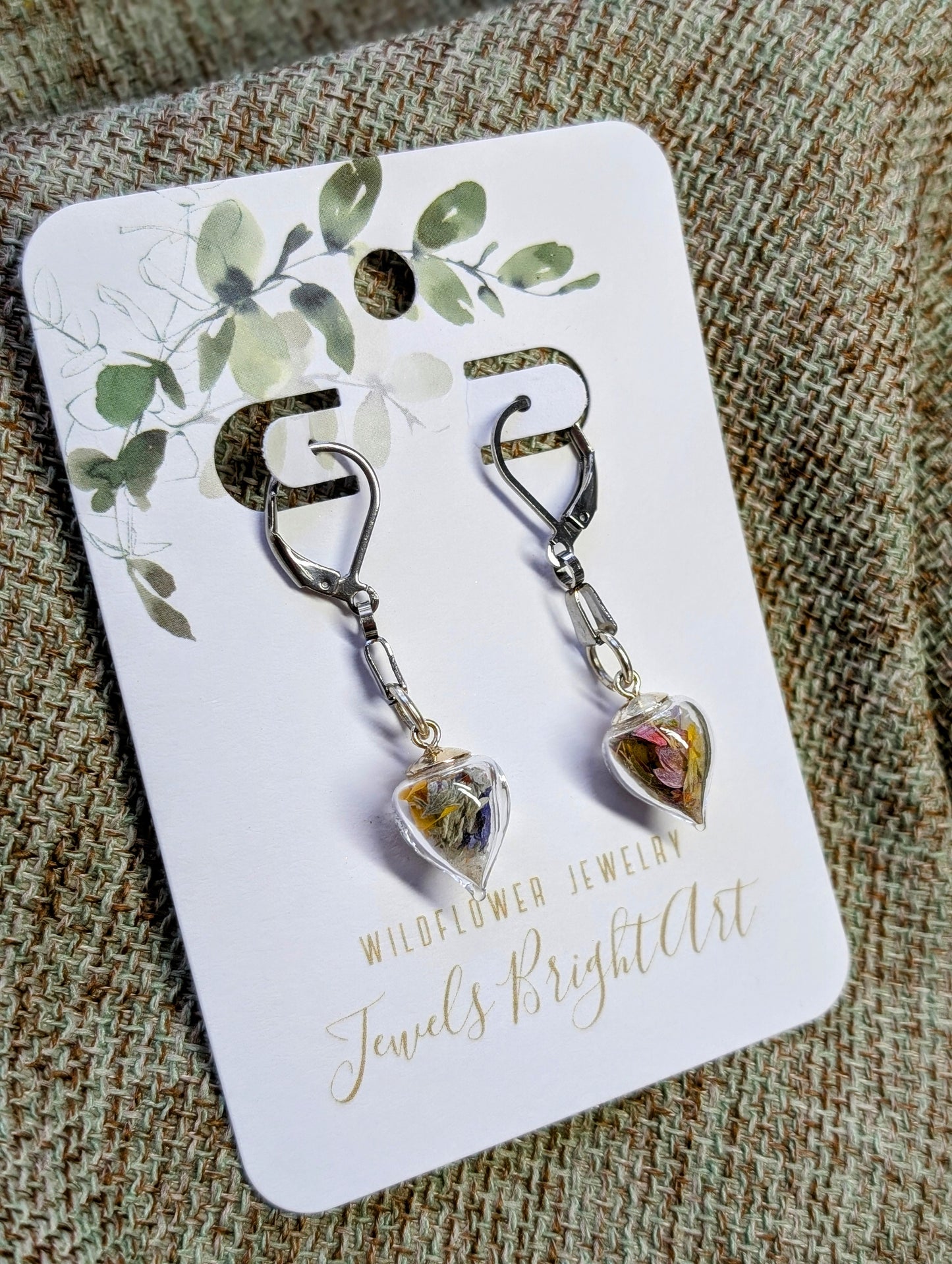 Unique Handcrafted Floral Earrings with Wildflowers and Quartz