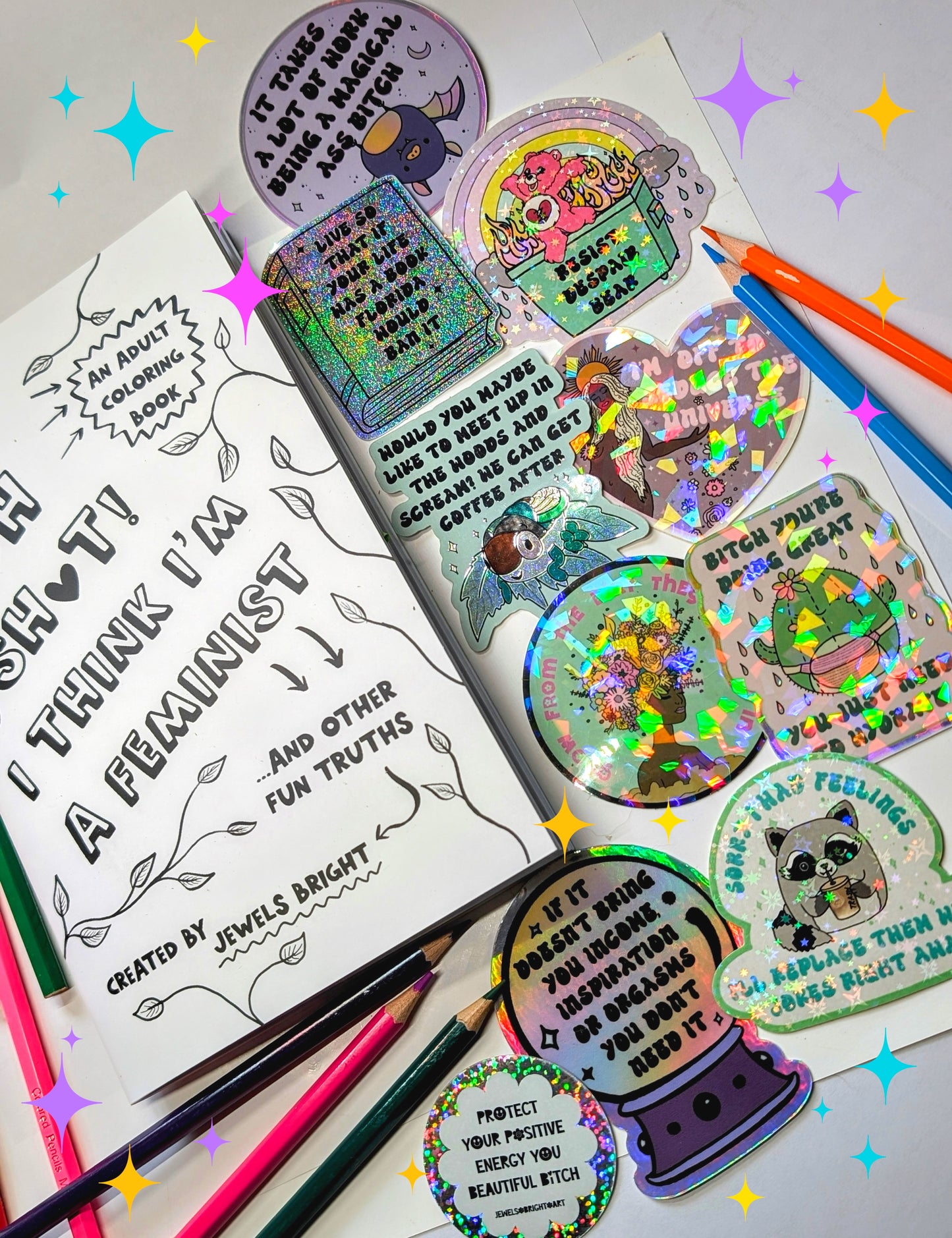 Badass Woman Feminist Coloring Book and Sticker Gift Pack
