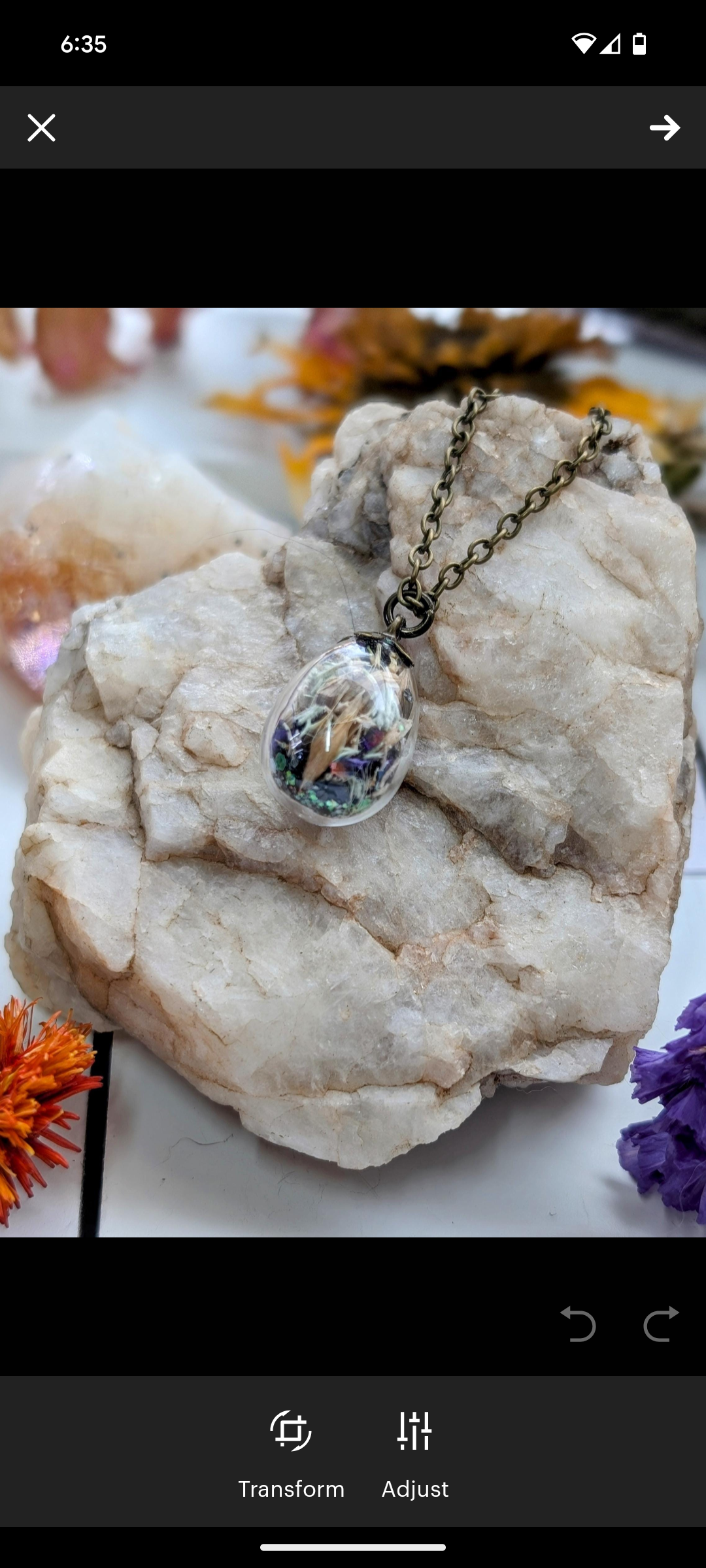 Unique Handcrafted Floral Necklace with Black Tourmaline Crystals and Wildflowers