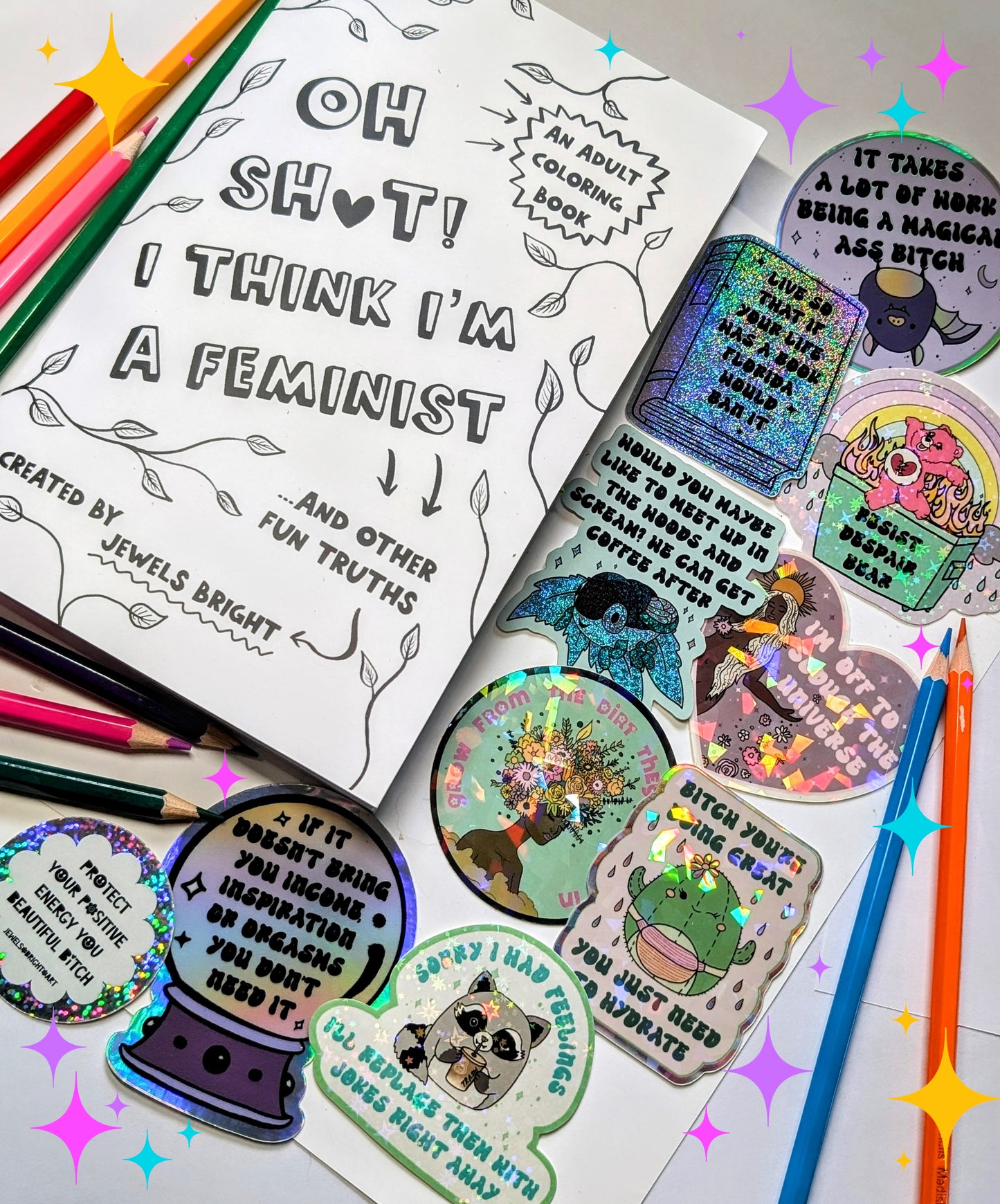 Badass Woman Feminist Coloring Book and Sticker Gift Pack