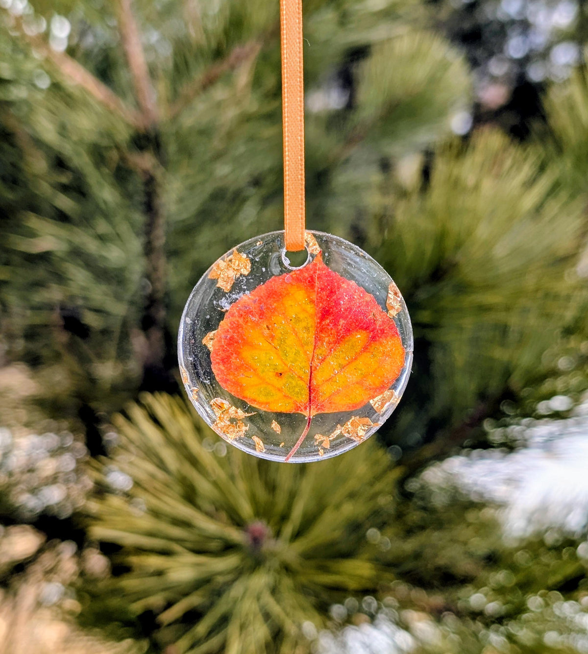 Handmade Holiday Ornament, Aspen Leaf, Rustic Keepsake, Colorado Gift