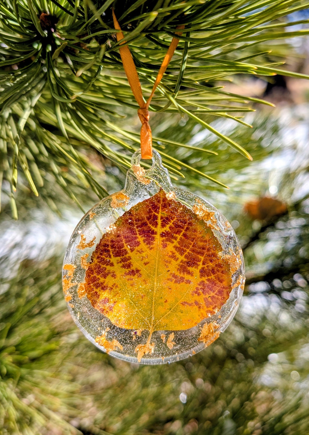 Handmade Holiday Ornament, Aspen Leaf, Rustic Keepsake, Colorado Gift