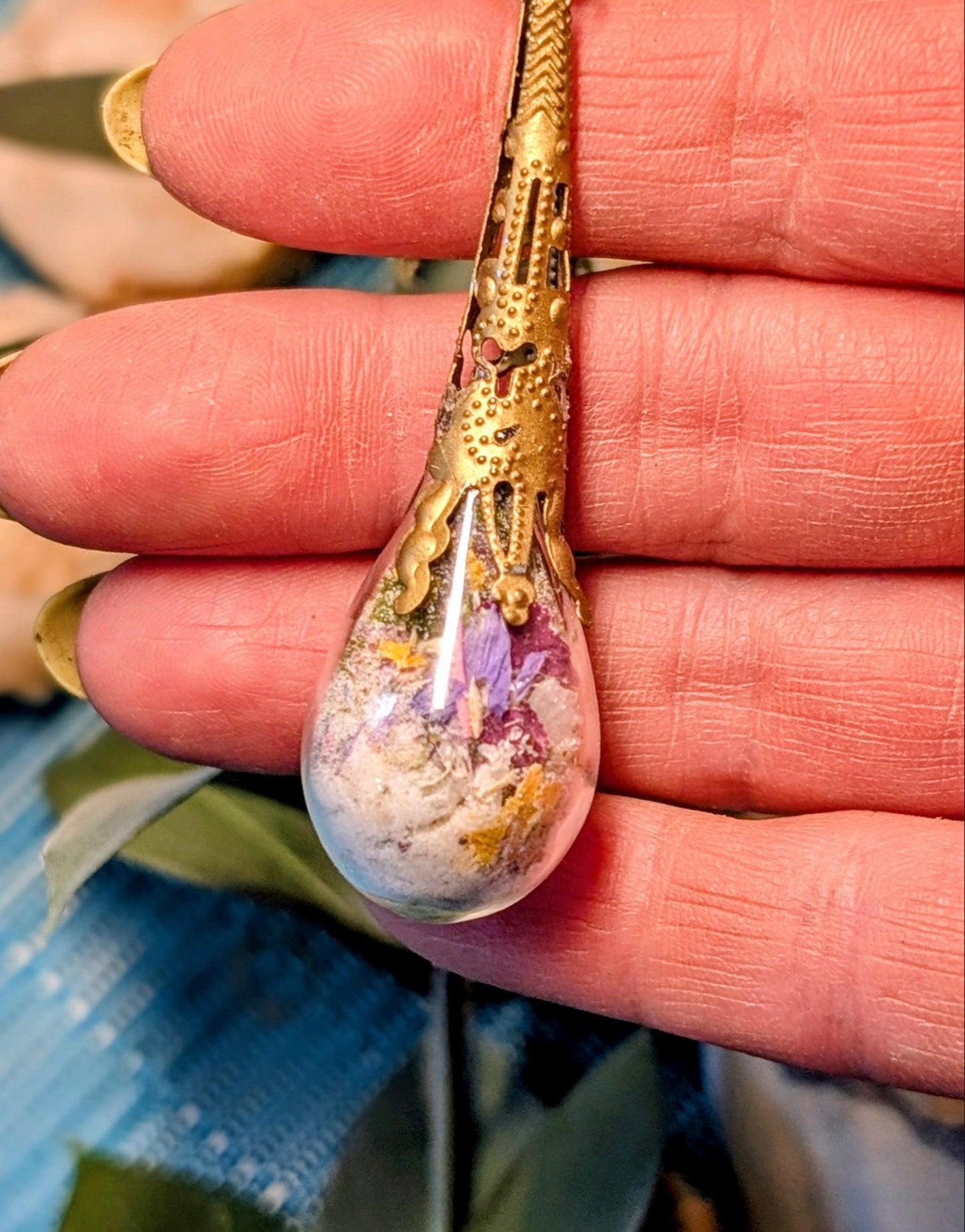 Unique Handcrafted Large Medicine Woman Floral Necklace with Quartz and Colorado Wildflowers