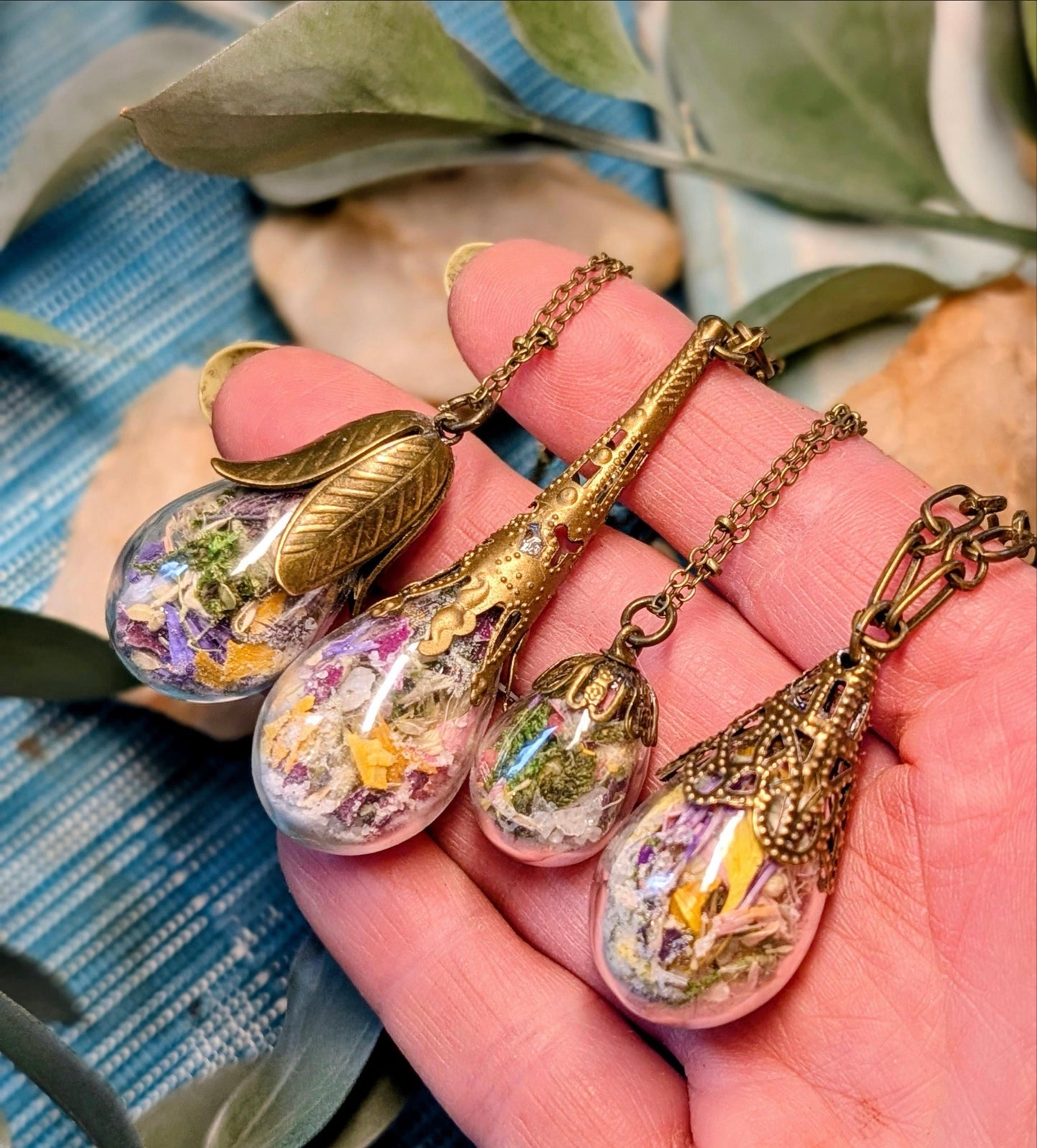 Unique Handcrafted Large Medicine Woman Floral Necklace with Quartz and Colorado Wildflowers