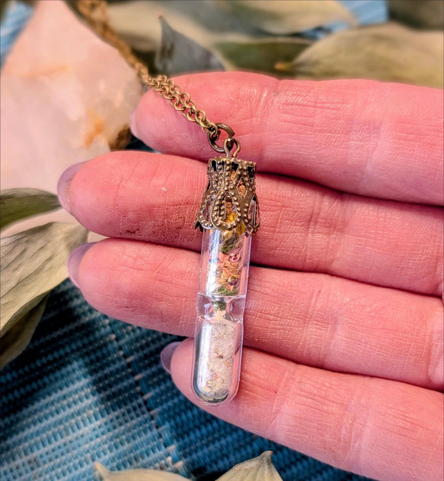 Unique Handcrafted Large Medicine Woman Floral Necklace with Quartz and Colorado Wildflowers