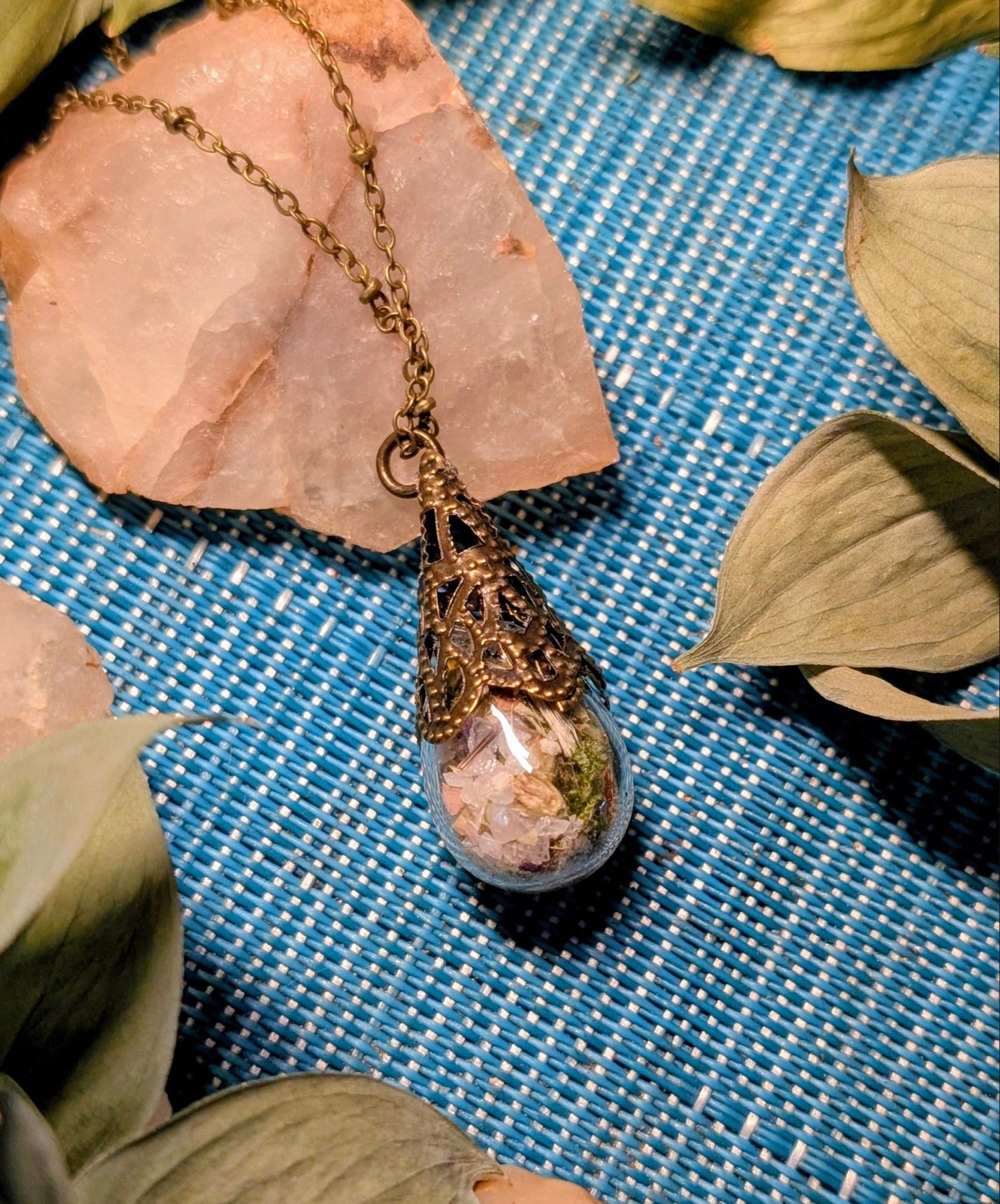 Unique Handcrafted Large Medicine Woman Floral Necklace with Quartz and Colorado Wildflowers
