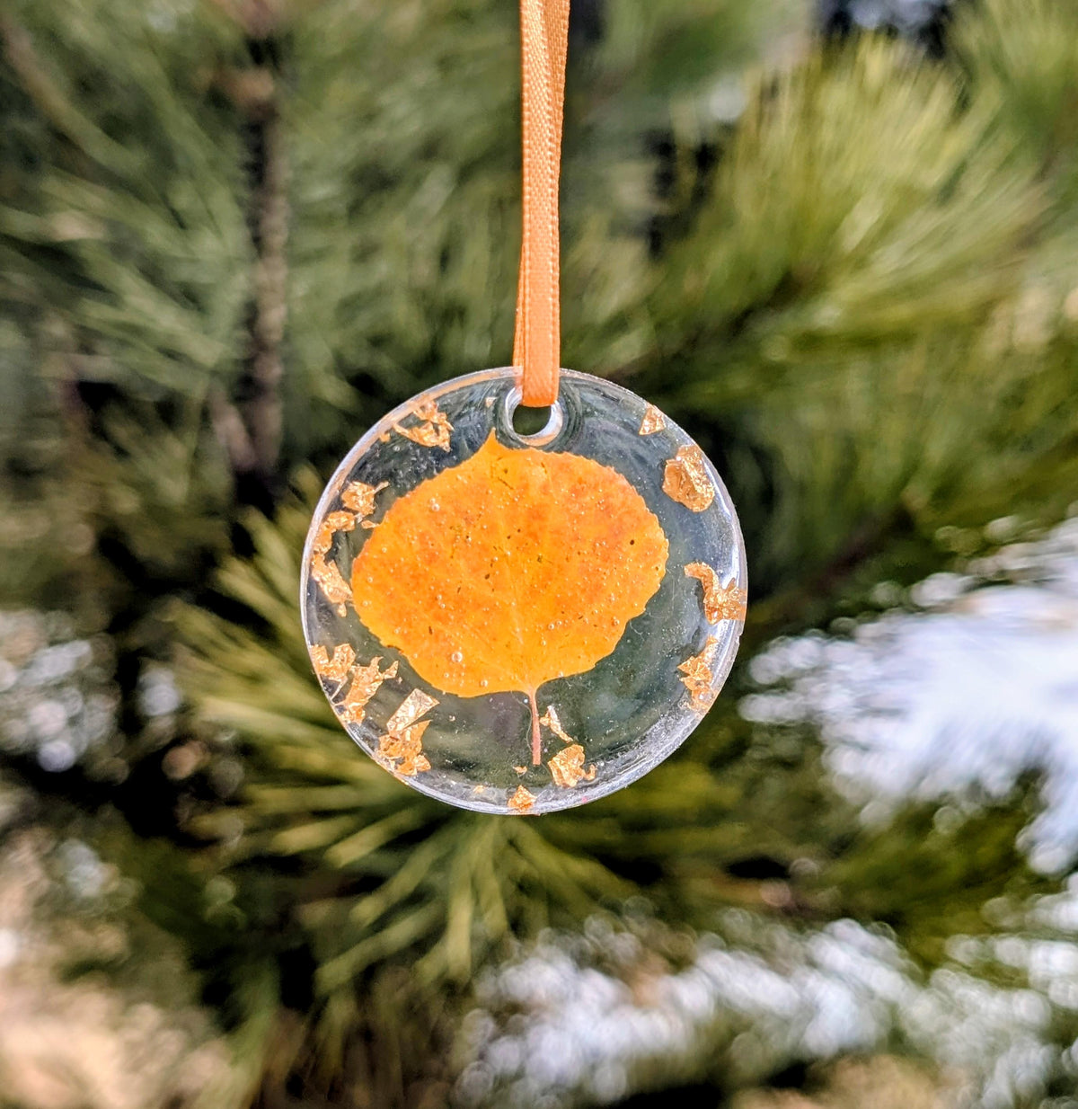 Handmade Holiday Ornament, Aspen Leaf, Rustic Keepsake, Colorado Gift