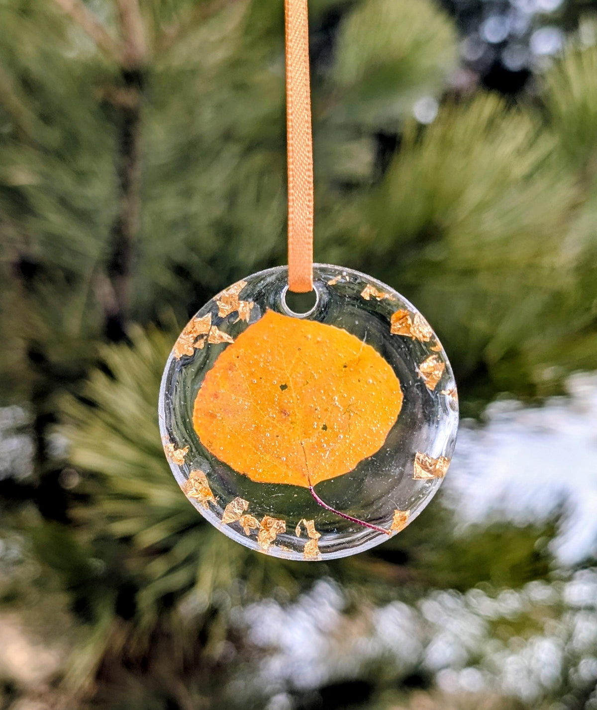 Handmade Holiday Ornament, Aspen Leaf, Rustic Keepsake, Colorado Gift