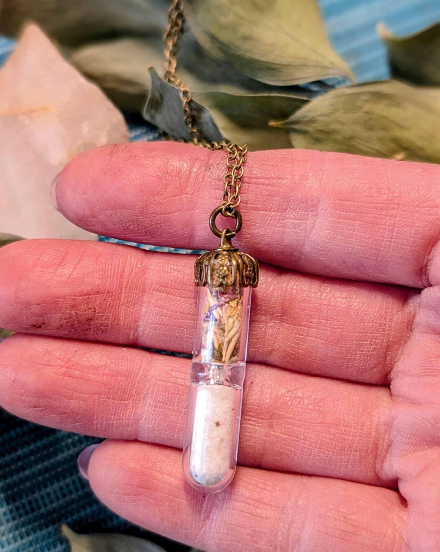 Unique Handcrafted Large Medicine Woman Floral Necklace with Quartz and Colorado Wildflowers