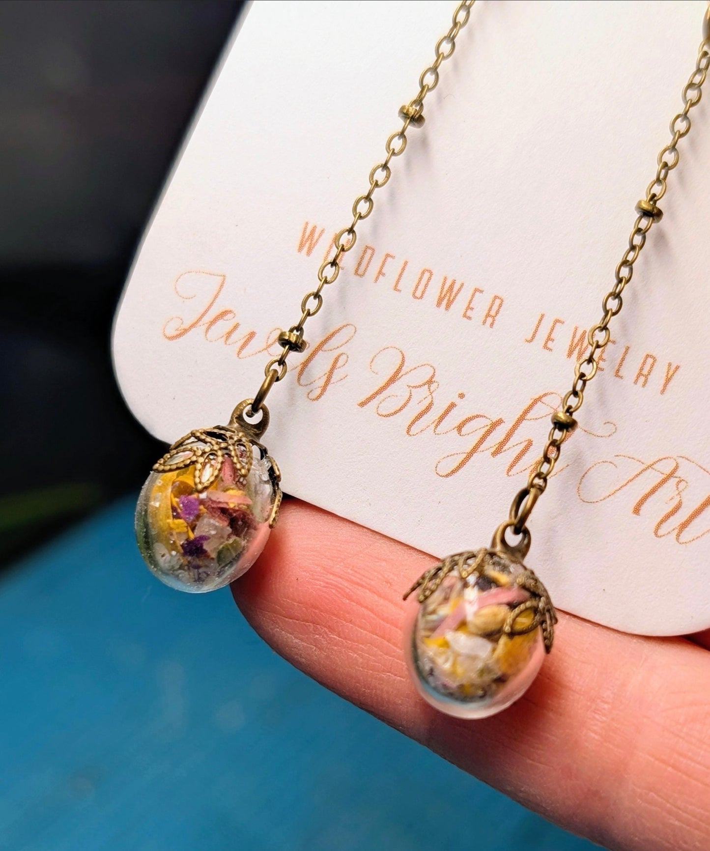 Mushroom Unique Handcrafted Floral Earrings with Wildflowers and Quartz