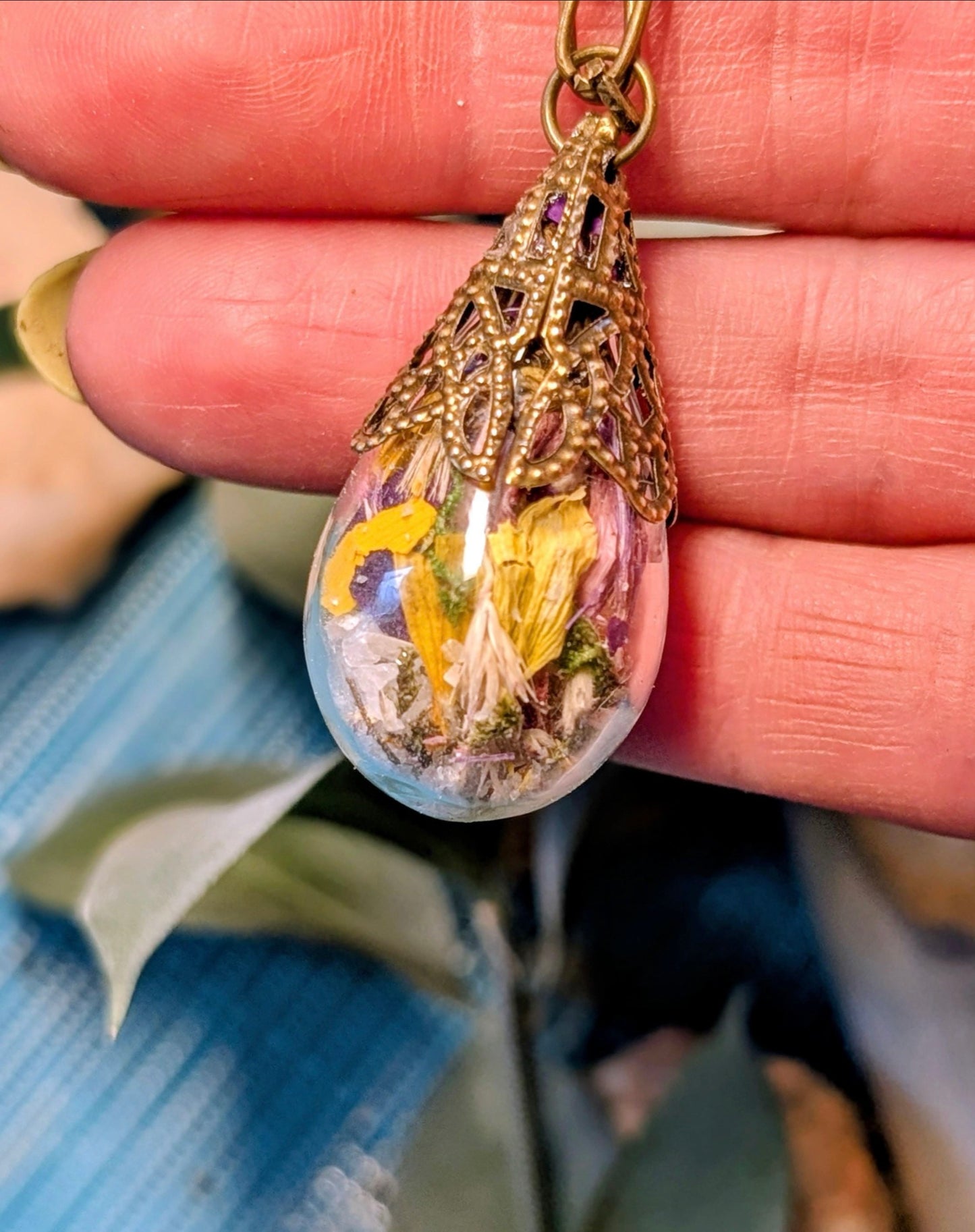 Unique Handcrafted Large Medicine Woman Floral Necklace with Quartz and Colorado Wildflowers
