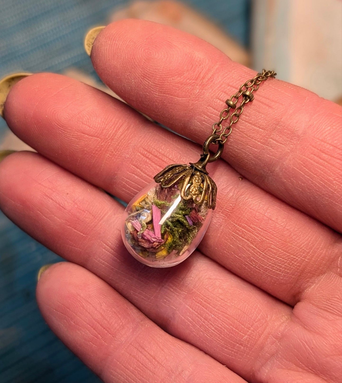 Unique Handcrafted Large Medicine Woman Floral Necklace with Quartz and Colorado Wildflowers