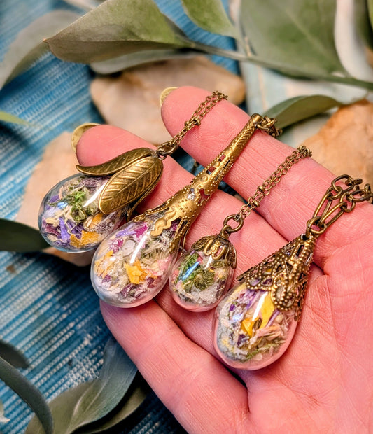 Wholesale Handcrafted Large Medicine Woman Floral Necklace with Quartz and Colorado Wildflowers, 5 minimum