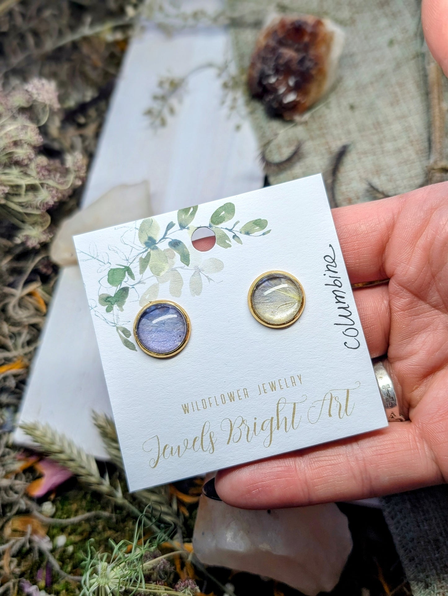 Columbine Large Nature-Inspired Whimsical Earrings with Dried Floral Accents