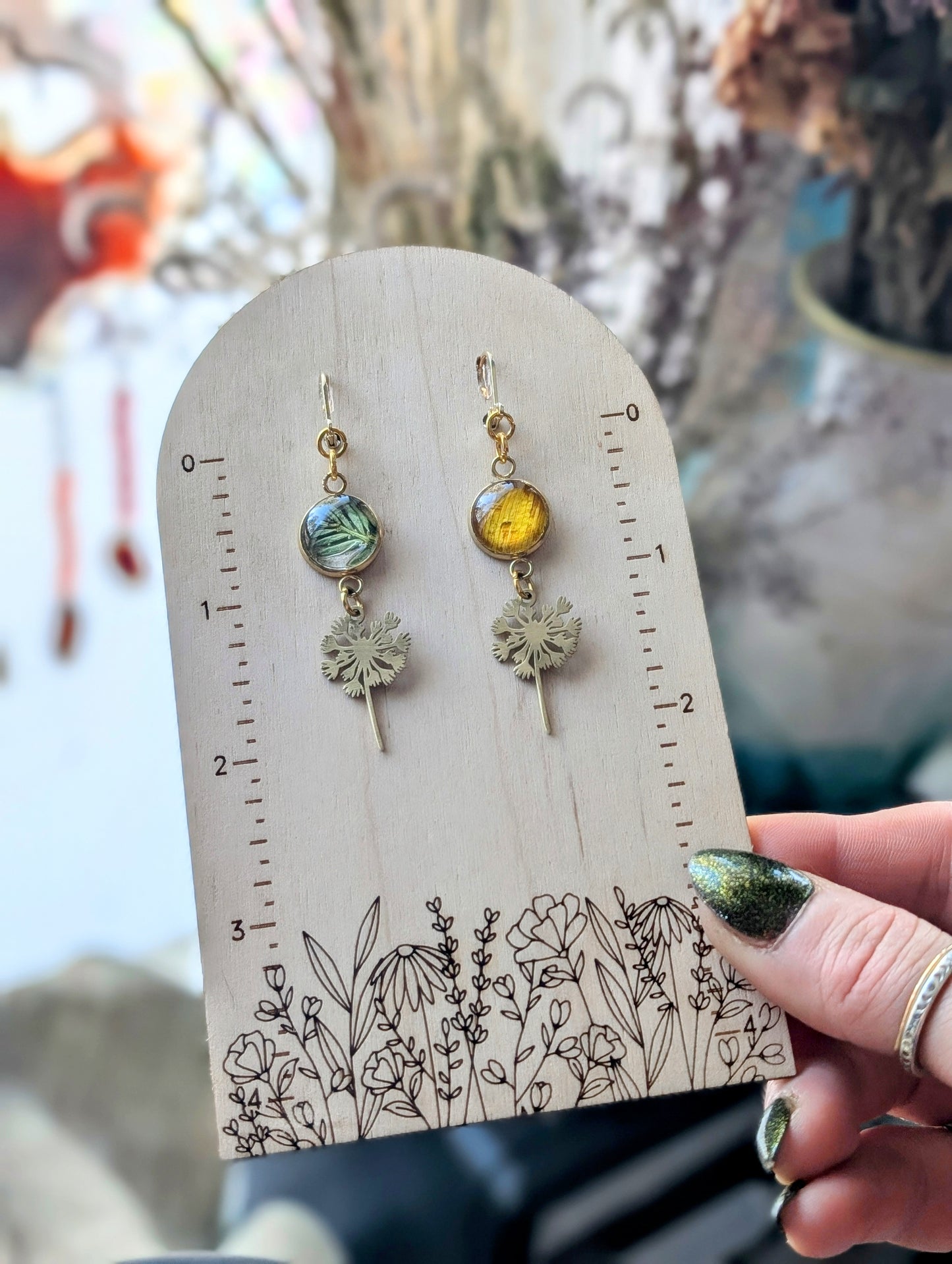 Wild Sunflower Magical Pressed Flower Wildflower Earrings with 14k Gold