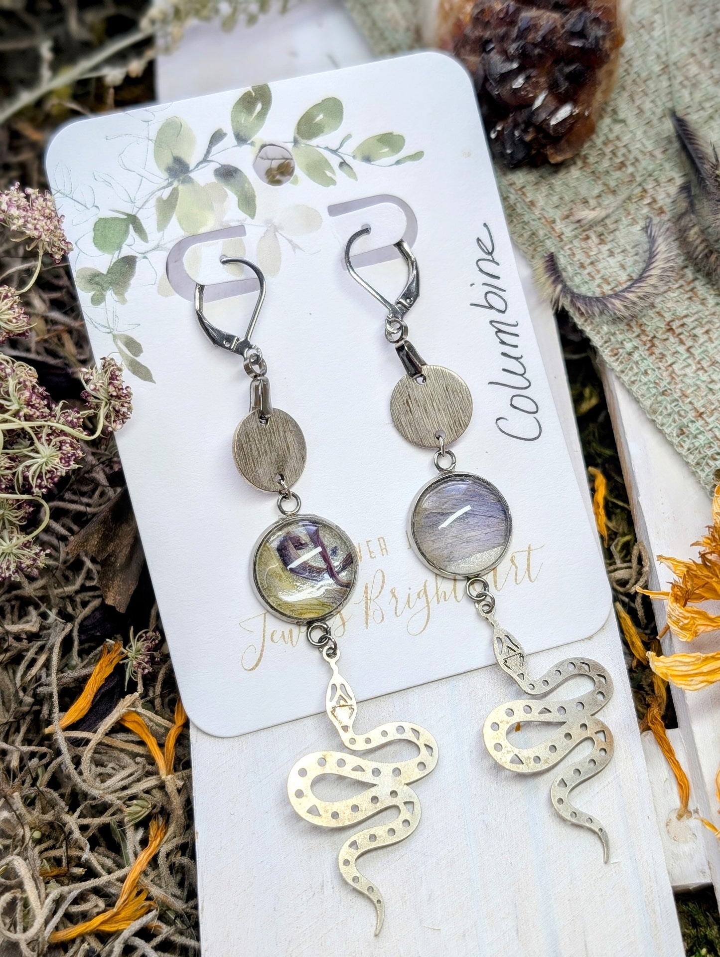 Columbine Magical Pressed Flower Wildflower Earrings with Sterling Silver