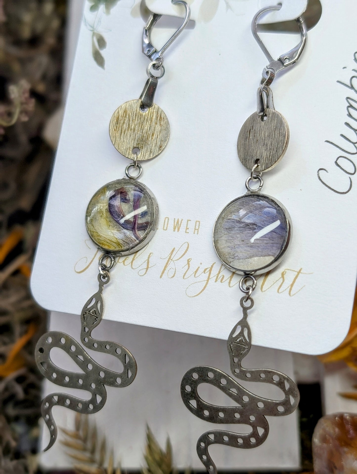 Columbine Magical Pressed Flower Wildflower Earrings with Sterling Silver