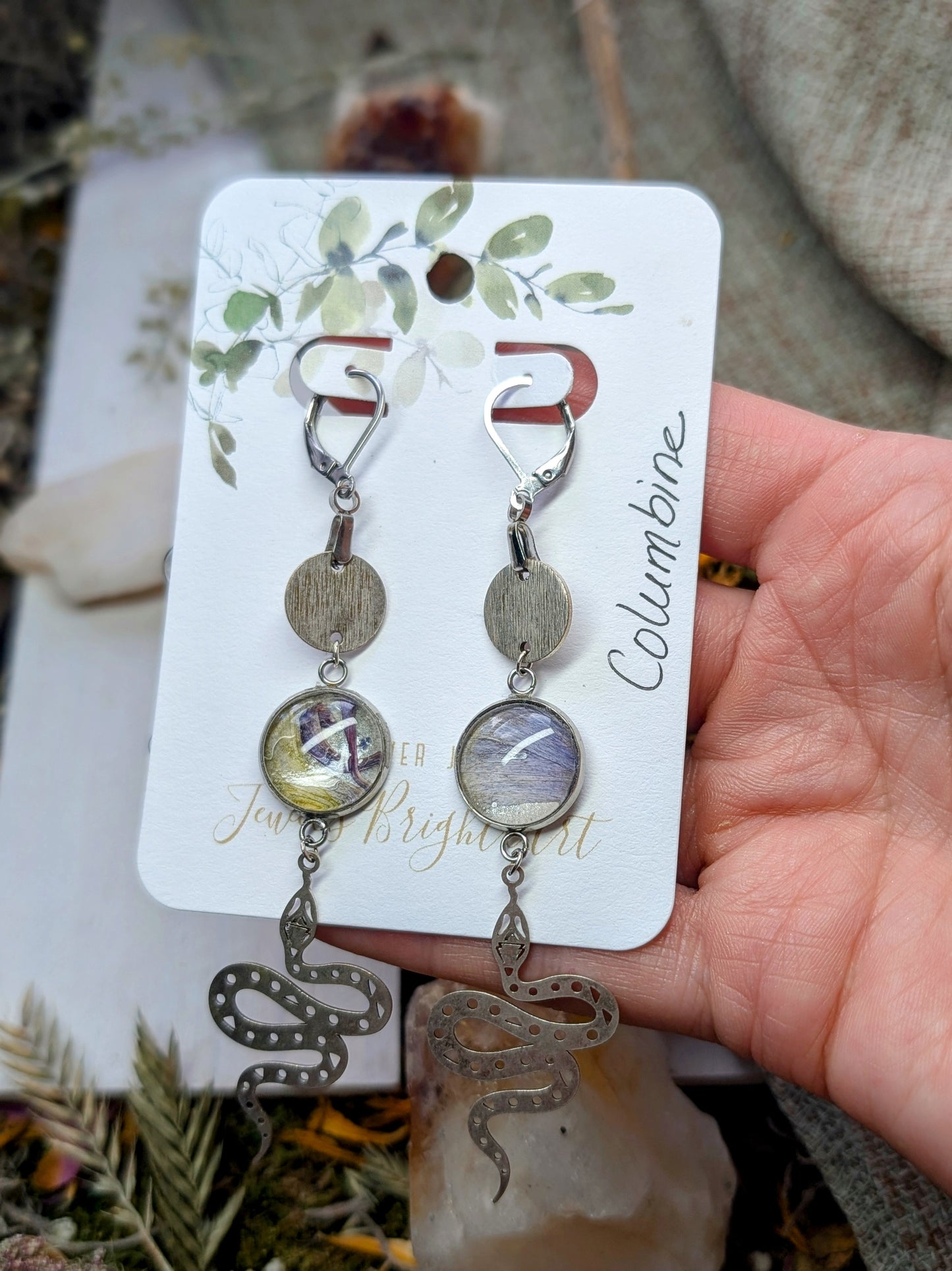 Columbine Magical Pressed Flower Wildflower Earrings with Sterling Silver