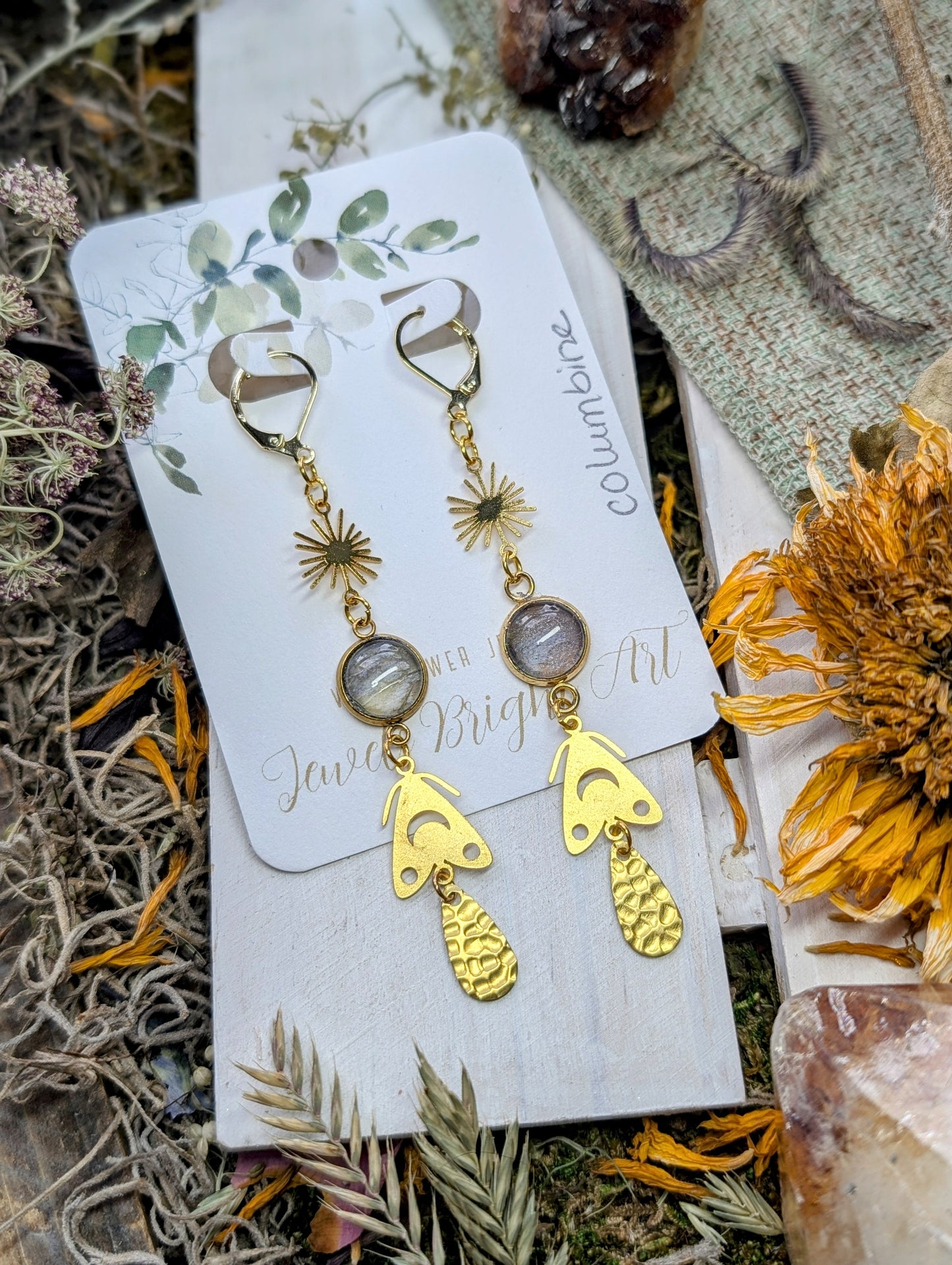 Columbine Magical Pressed Flower Wildflower Earrings with 14k Gold